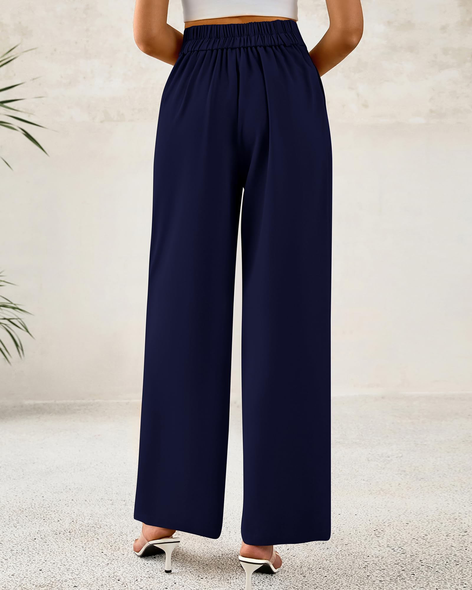 Foto 4 pulgar | Pantalones De Vestir De Pierna Ancha Btfbm 2025 De Cintura Alta Para Mujer, Azul Marino - Venta Internacional.