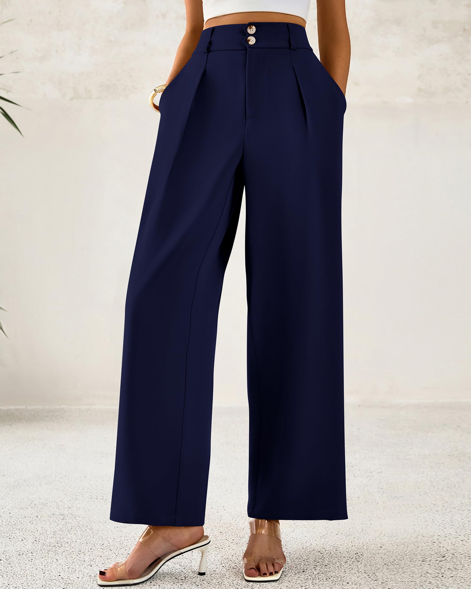 Foto 5 pulgar | Pantalones De Vestir De Pierna Ancha Btfbm 2025 De Cintura Alta Para Mujer, Azul Marino - Venta Internacional.