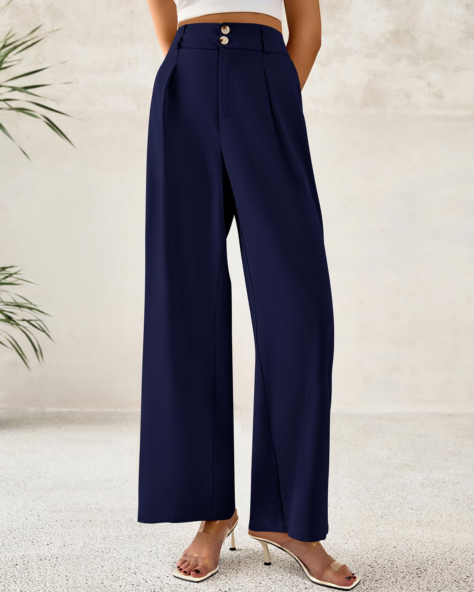 Foto 6 pulgar | Pantalones De Vestir De Pierna Ancha Btfbm 2025 De Cintura Alta Para Mujer, Azul Marino - Venta Internacional.