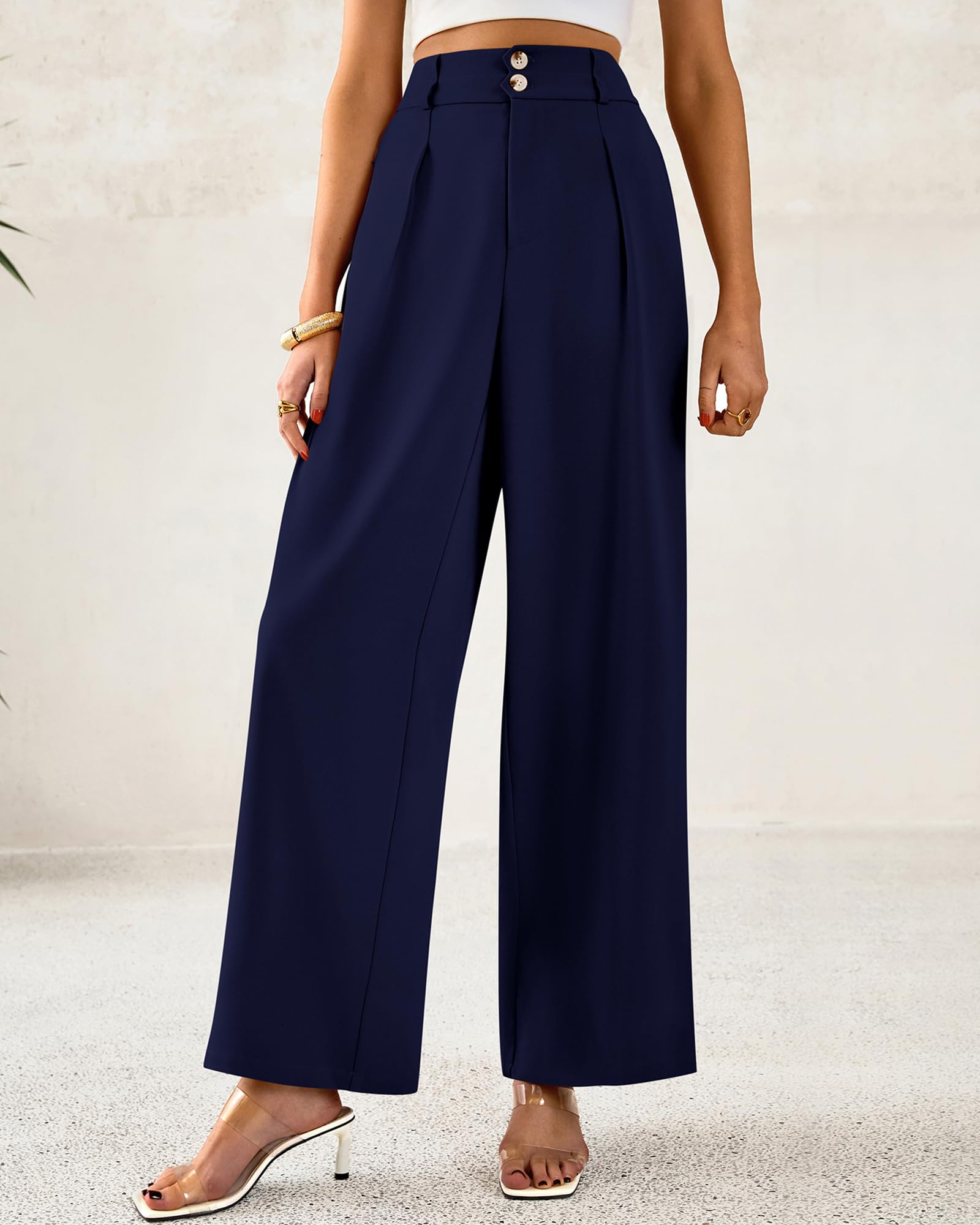 Foto 7 pulgar | Pantalones De Vestir De Pierna Ancha Btfbm 2025 De Cintura Alta Para Mujer, Azul Marino - Venta Internacional.