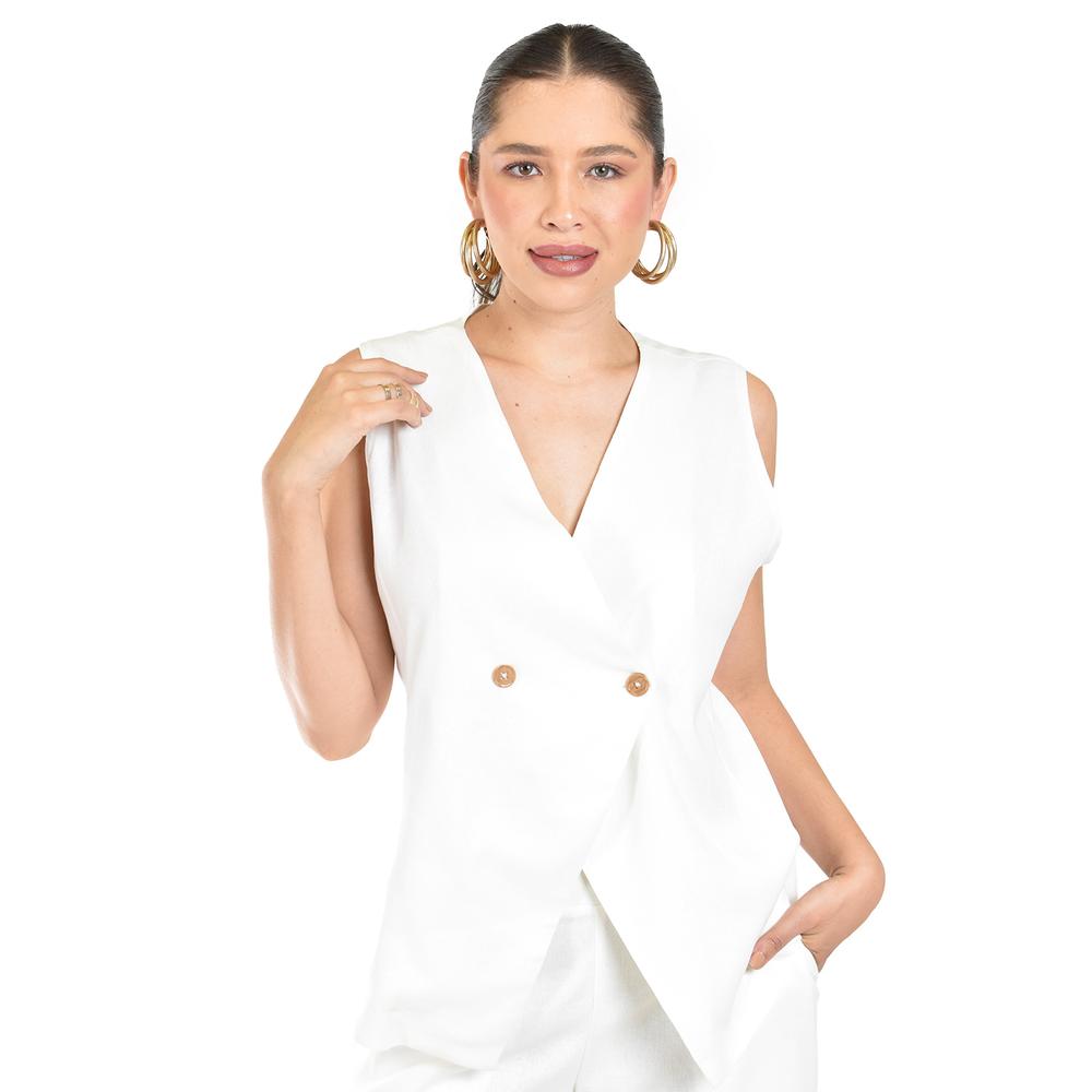 Foto 4 | Set De Lino Sin Mangas Roman Fashion /juvenil, 0210 (blanco) Blanco