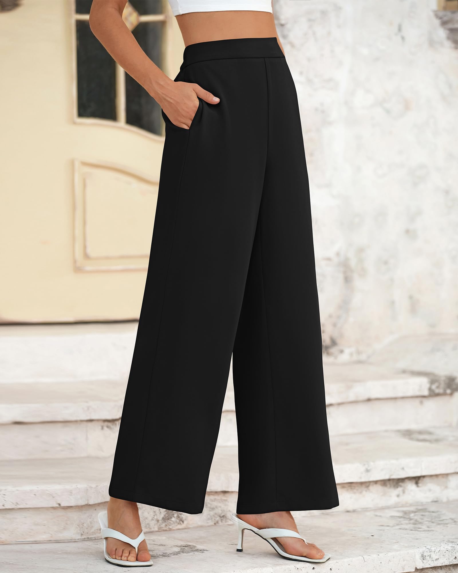 Foto 5 | Pantalones De Pierna Ancha Btfbm Para Mujer, Cintura Alta Y Elásticos Con Bolsillos - Venta Internacional.