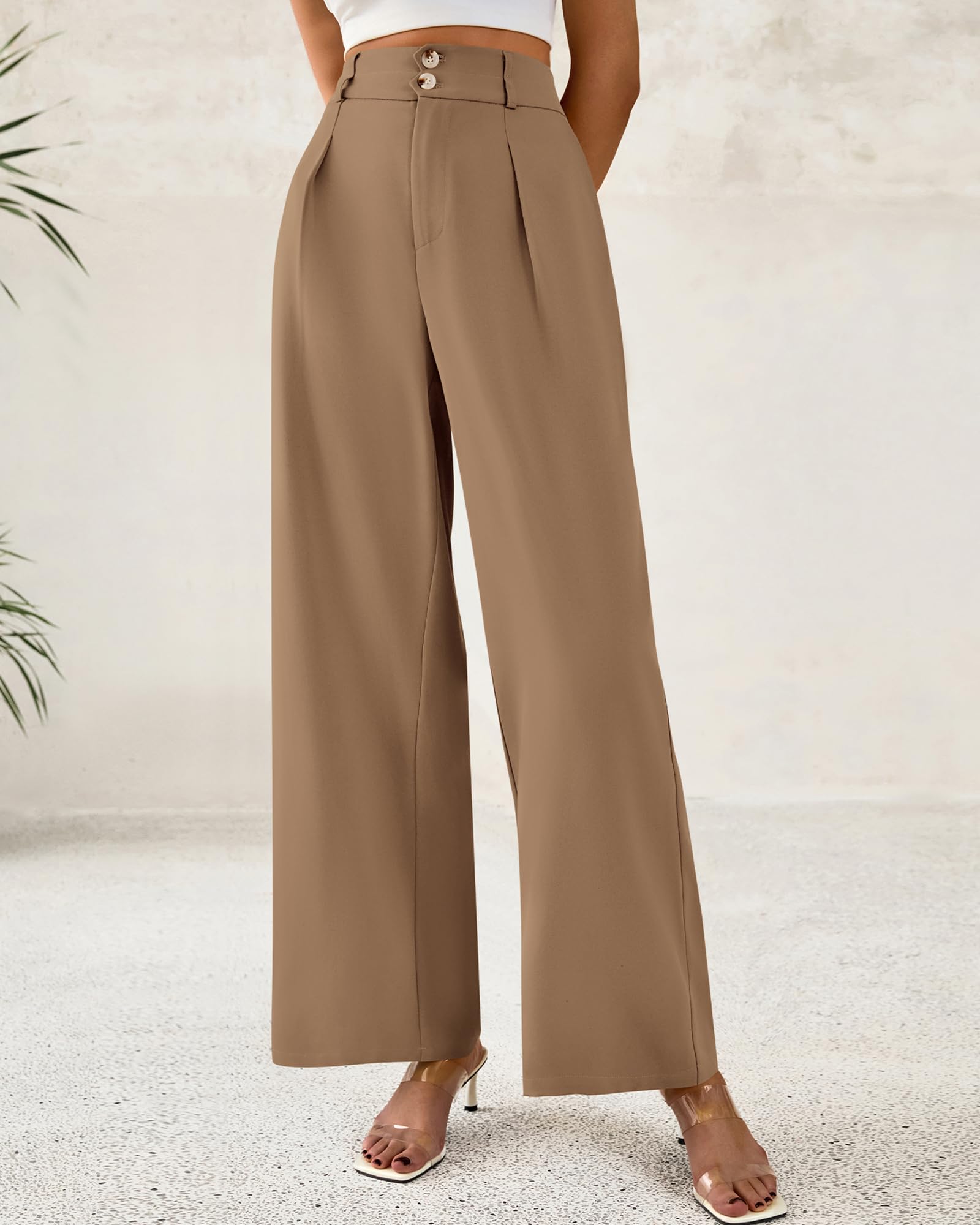 Foto 3 pulgar | Pantalones De Vestir De Pierna Ancha Btfbm 2025 De Cintura Alta Para Mujer, Color Caqui - Venta Internacional.