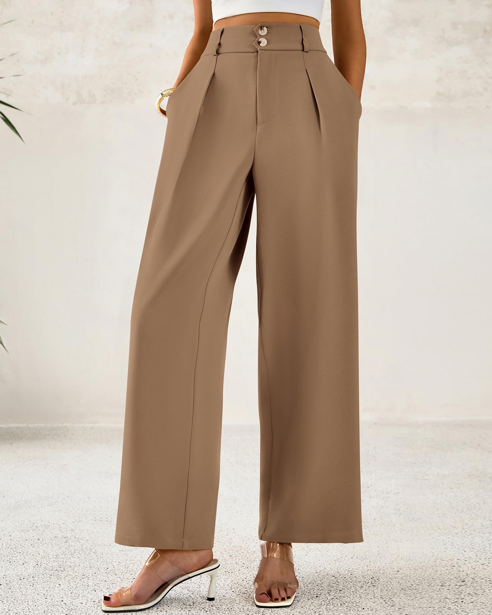 Foto 5 pulgar | Pantalones De Vestir De Pierna Ancha Btfbm 2025 De Cintura Alta Para Mujer, Color Caqui - Venta Internacional.
