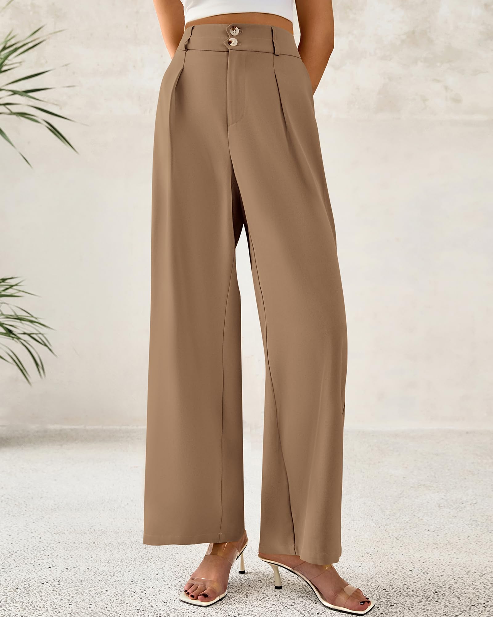 Foto 5 | Pantalones De Vestir De Pierna Ancha Btfbm 2025 De Cintura Alta Para Mujer, Color Caqui - Venta Internacional.