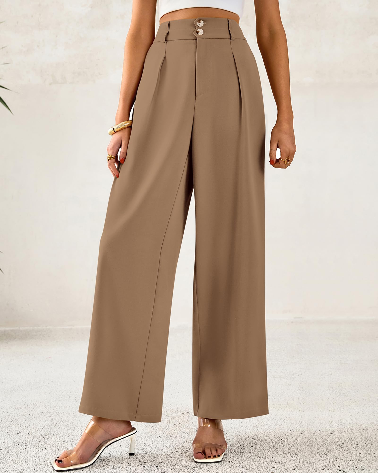 Foto 7 pulgar | Pantalones De Vestir De Pierna Ancha Btfbm 2025 De Cintura Alta Para Mujer, Color Caqui - Venta Internacional.