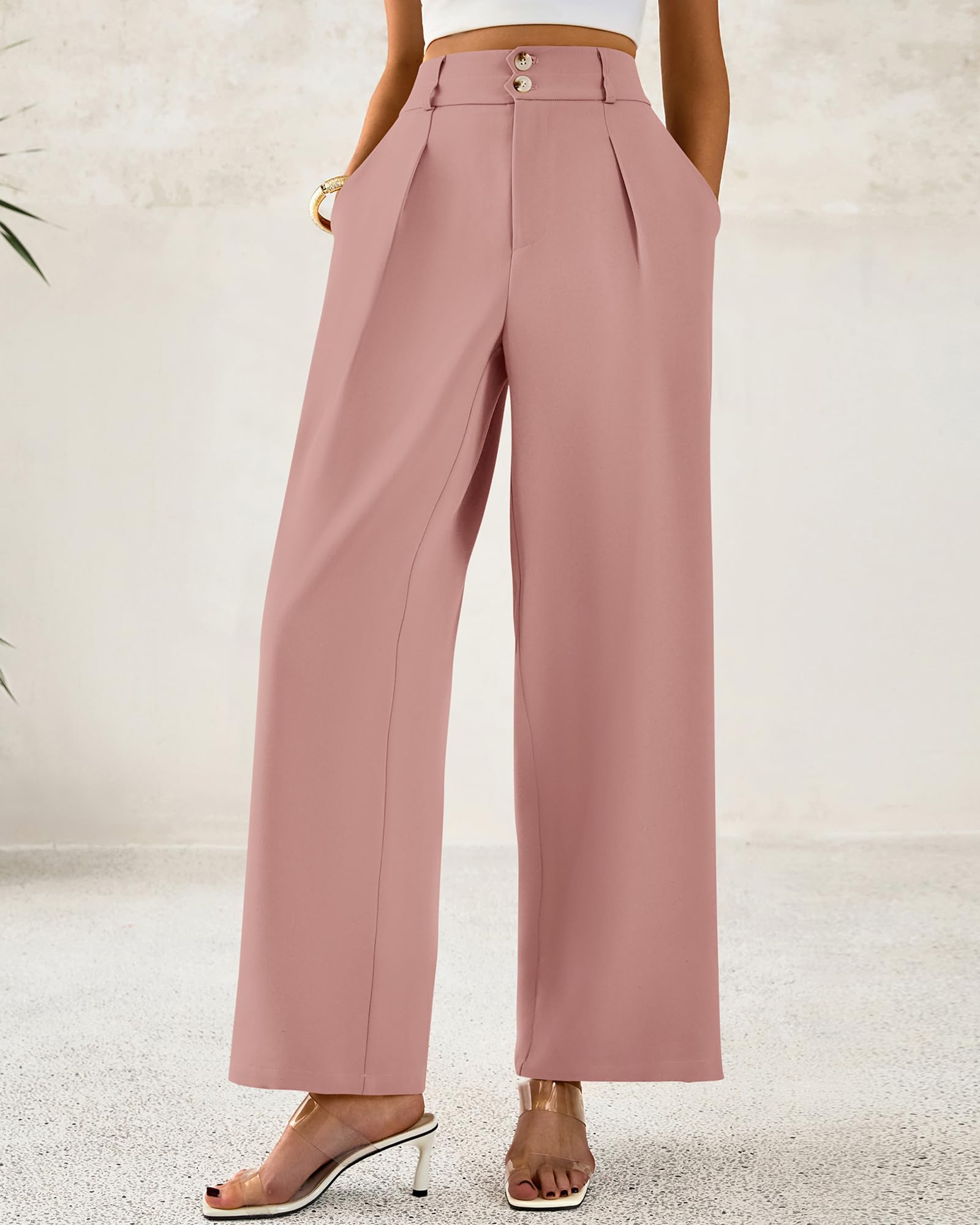 Foto 5 pulgar | Pantalones De Vestir De Pierna Ancha Btfbm 2025 Para Mujer De Cintura Alta, Color Rosa - Venta Internacional.