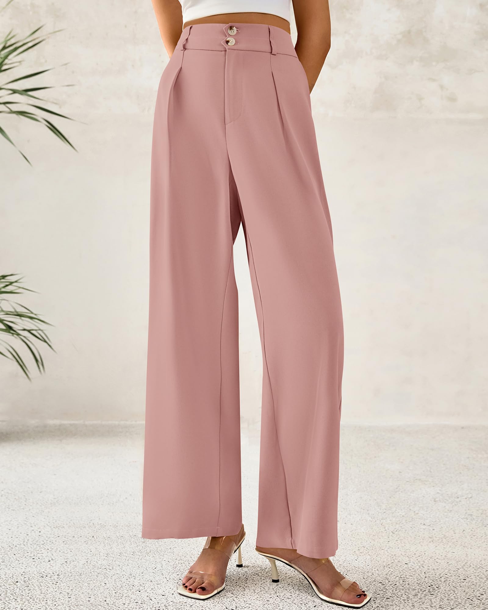 Foto 6 pulgar | Pantalones De Vestir De Pierna Ancha Btfbm 2025 Para Mujer De Cintura Alta, Color Rosa - Venta Internacional.