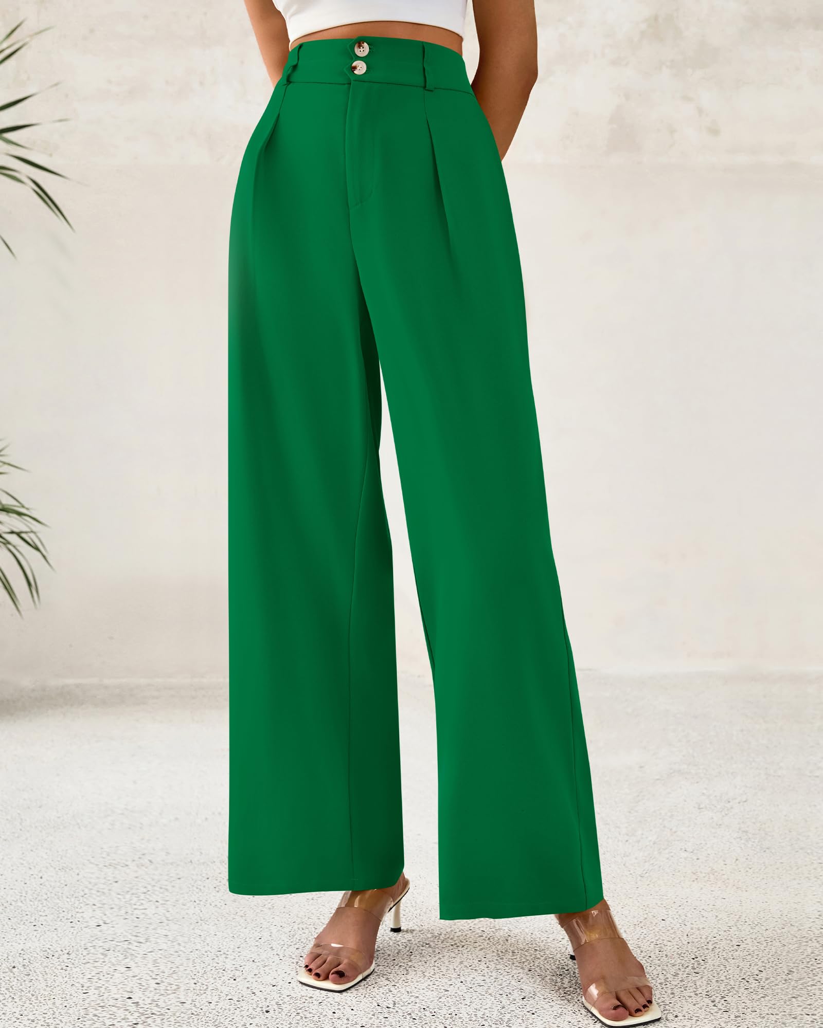 Foto 3 pulgar | Pantalones De Vestir De Pierna Ancha Btfbm 2025 De Cintura Alta Para Mujer, Verde - Venta Internacional.