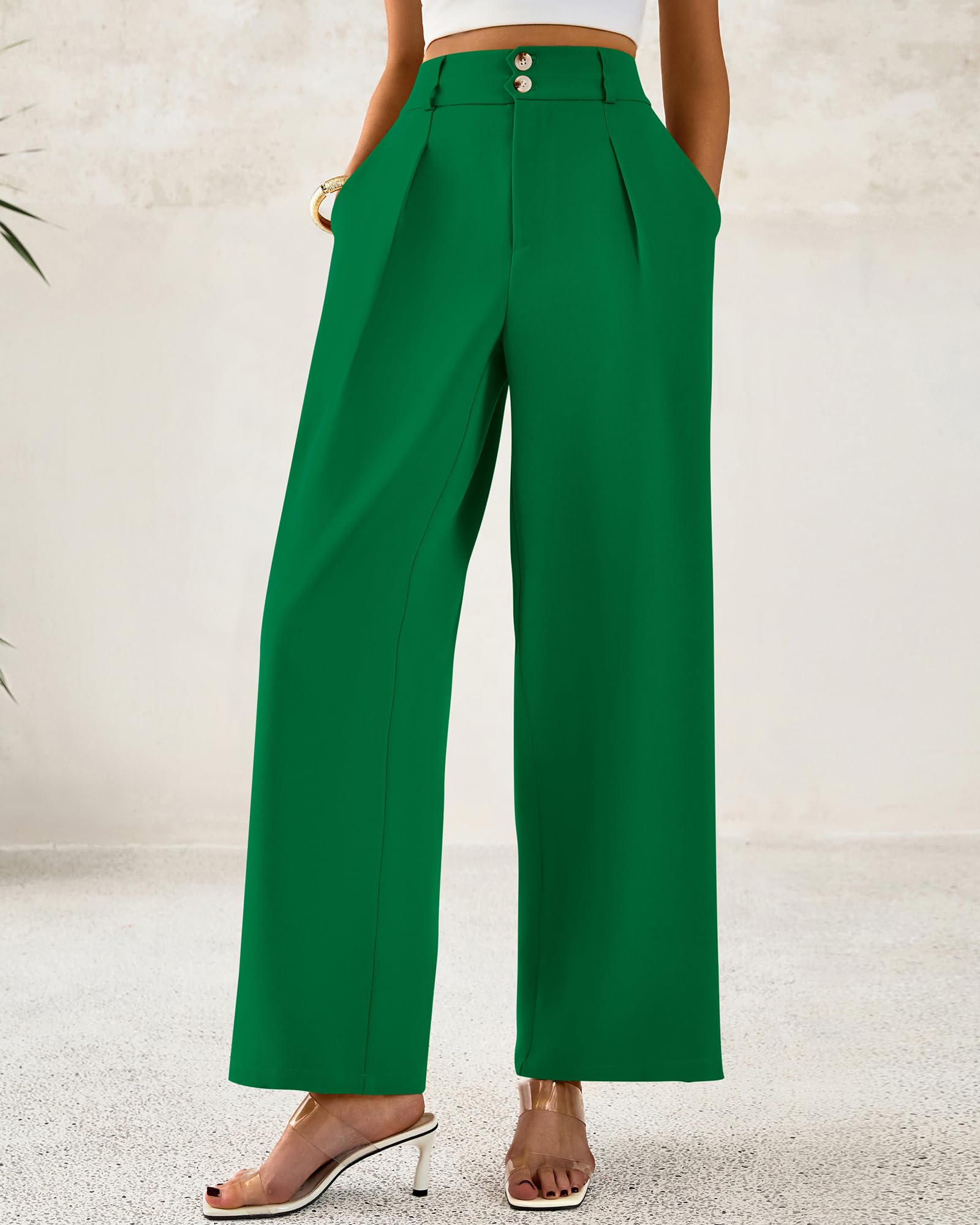 Foto 5 pulgar | Pantalones De Vestir De Pierna Ancha Btfbm 2025 De Cintura Alta Para Mujer, Verde - Venta Internacional.