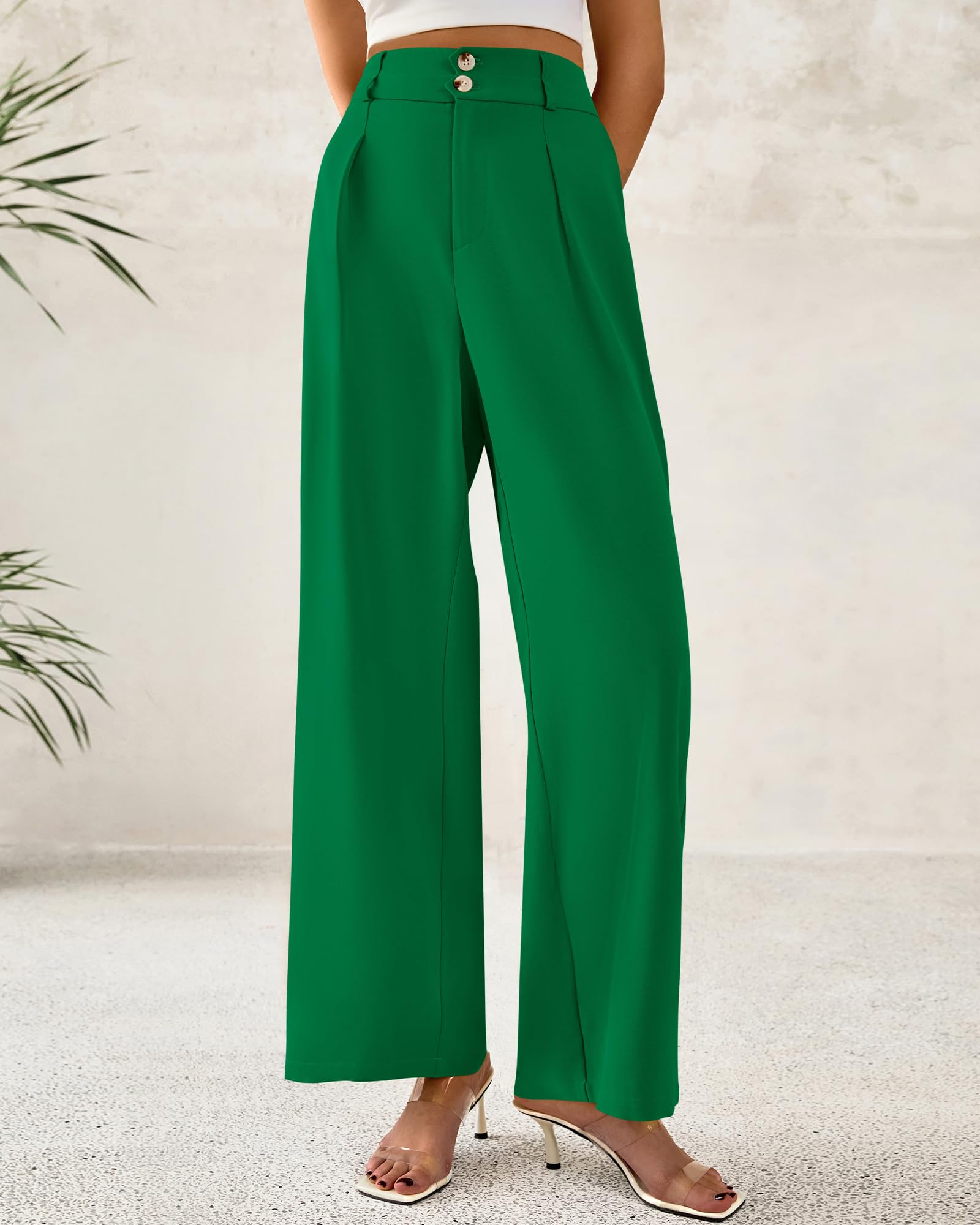 Foto 6 pulgar | Pantalones De Vestir De Pierna Ancha Btfbm 2025 De Cintura Alta Para Mujer, Verde - Venta Internacional.
