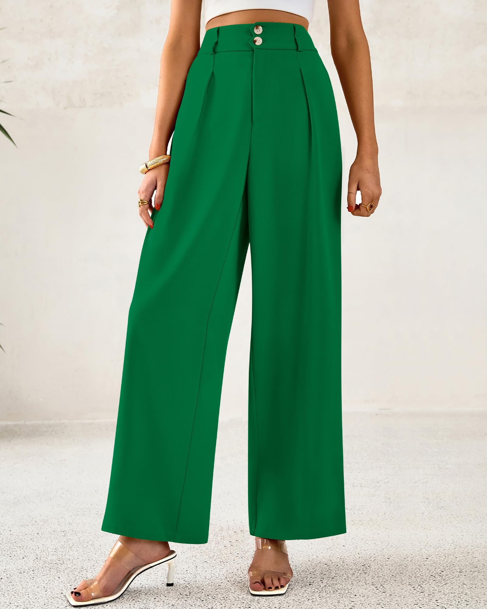 Foto 7 pulgar | Pantalones De Vestir De Pierna Ancha Btfbm 2025 De Cintura Alta Para Mujer, Verde - Venta Internacional.