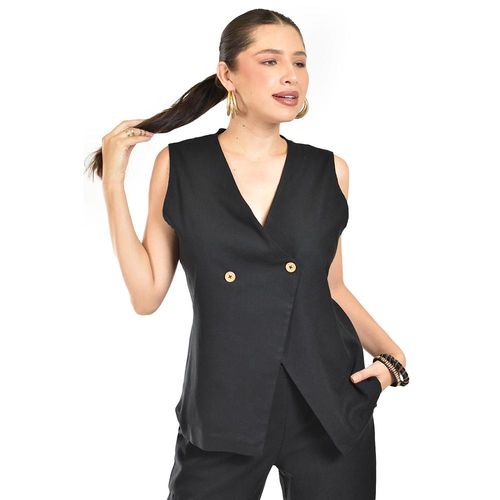 Foto 4 | Set De Lino Sin Mangas Roman Fashion /juvenil, 0210 (negro) Negro