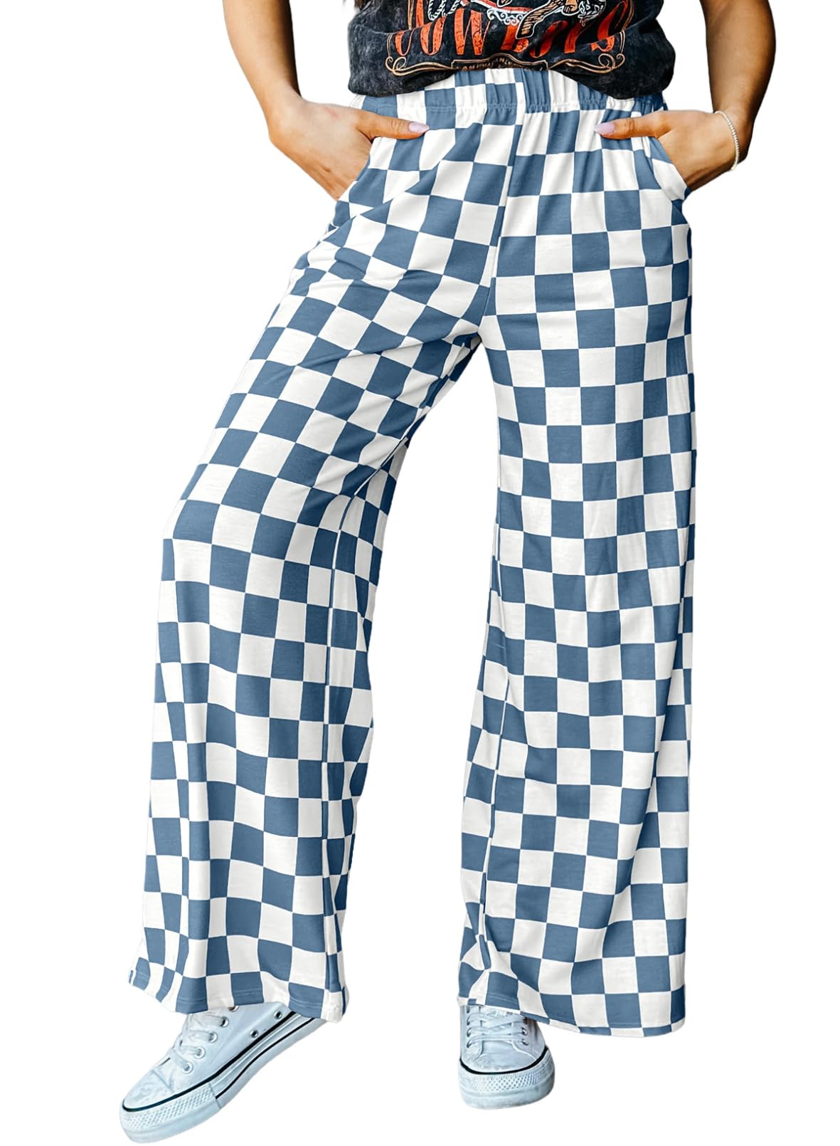 Foto 2 pulgar | Pantalones Acelit A Cuadros Casuales Para Mujer 2025, Primavera Y Verano, Azul - Venta Internacional.