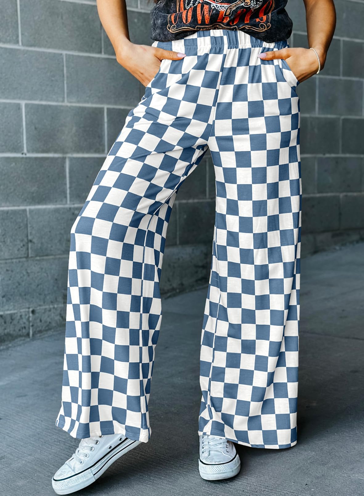 Foto 5 pulgar | Pantalones Acelit A Cuadros Casuales Para Mujer 2025, Primavera Y Verano, Azul - Venta Internacional.