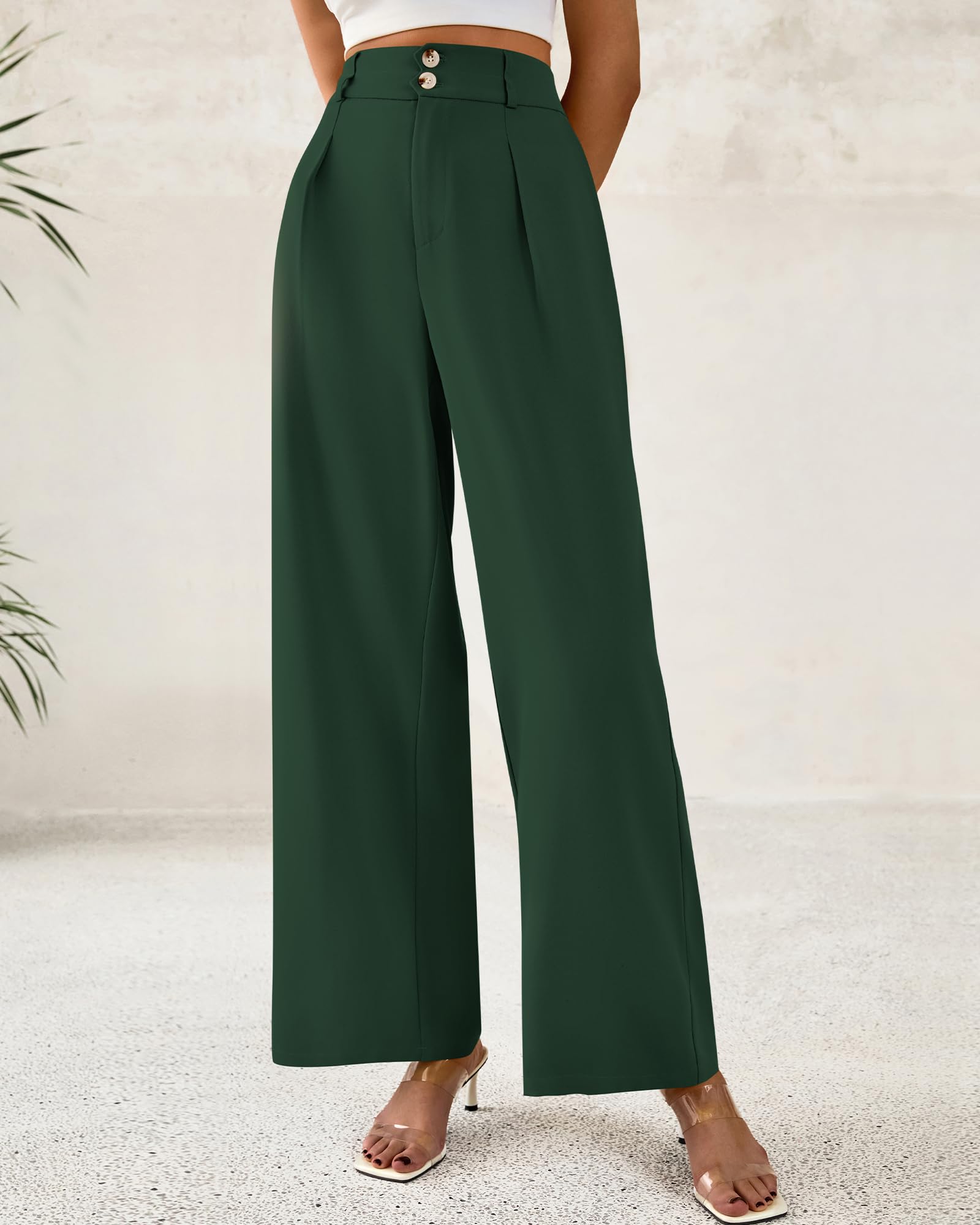 Foto 3 pulgar | Pantalones De Vestir De Pierna Ancha Btfbm 2025 Para Mujer De Cintura Alta, Verde Oscuro - Venta Internacional.