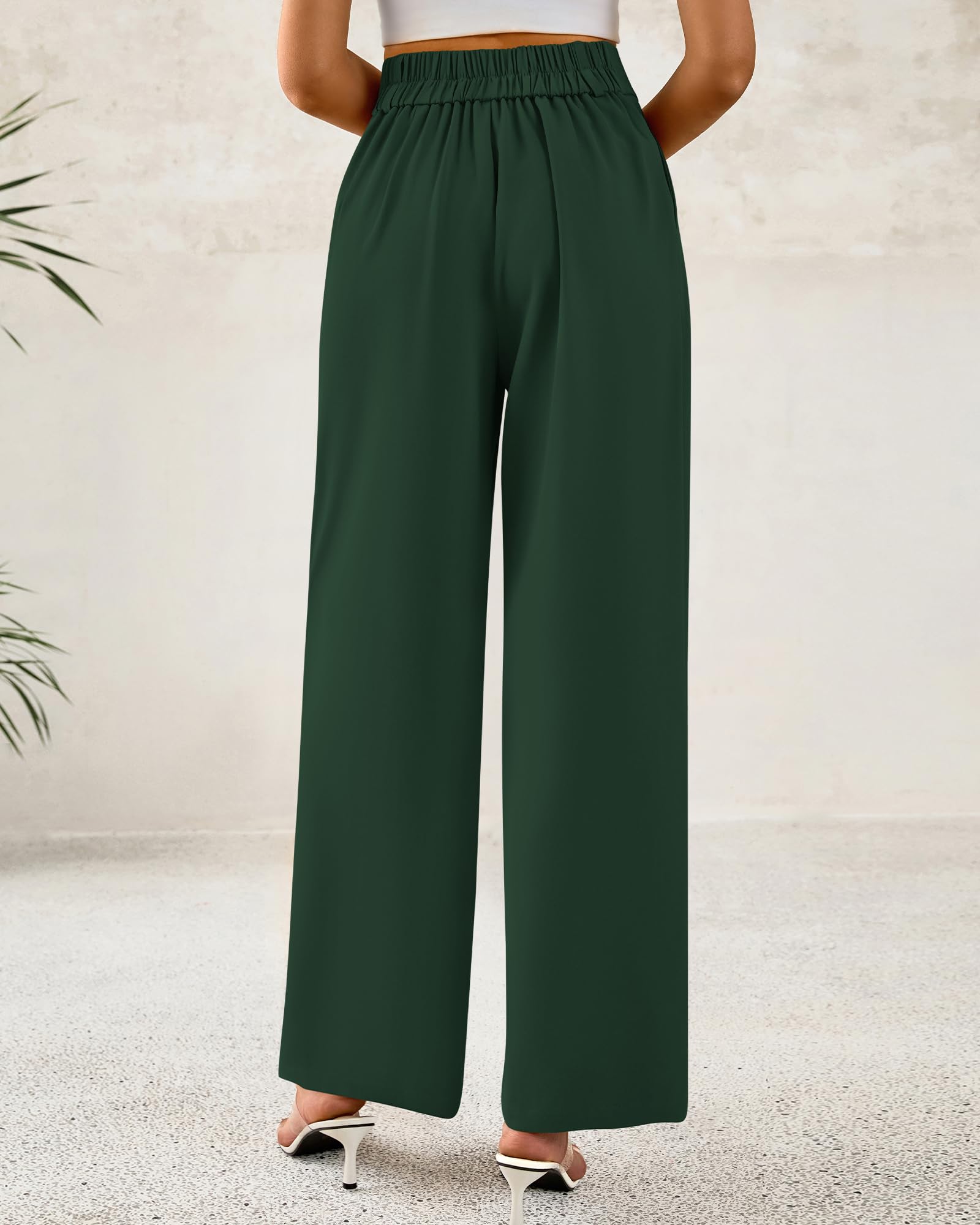 Foto 4 pulgar | Pantalones De Vestir De Pierna Ancha Btfbm 2025 Para Mujer De Cintura Alta, Verde Oscuro - Venta Internacional.