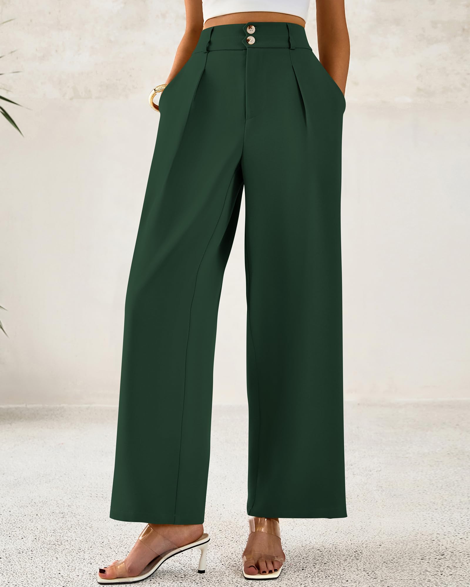 Foto 5 pulgar | Pantalones De Vestir De Pierna Ancha Btfbm 2025 Para Mujer De Cintura Alta, Verde Oscuro - Venta Internacional.