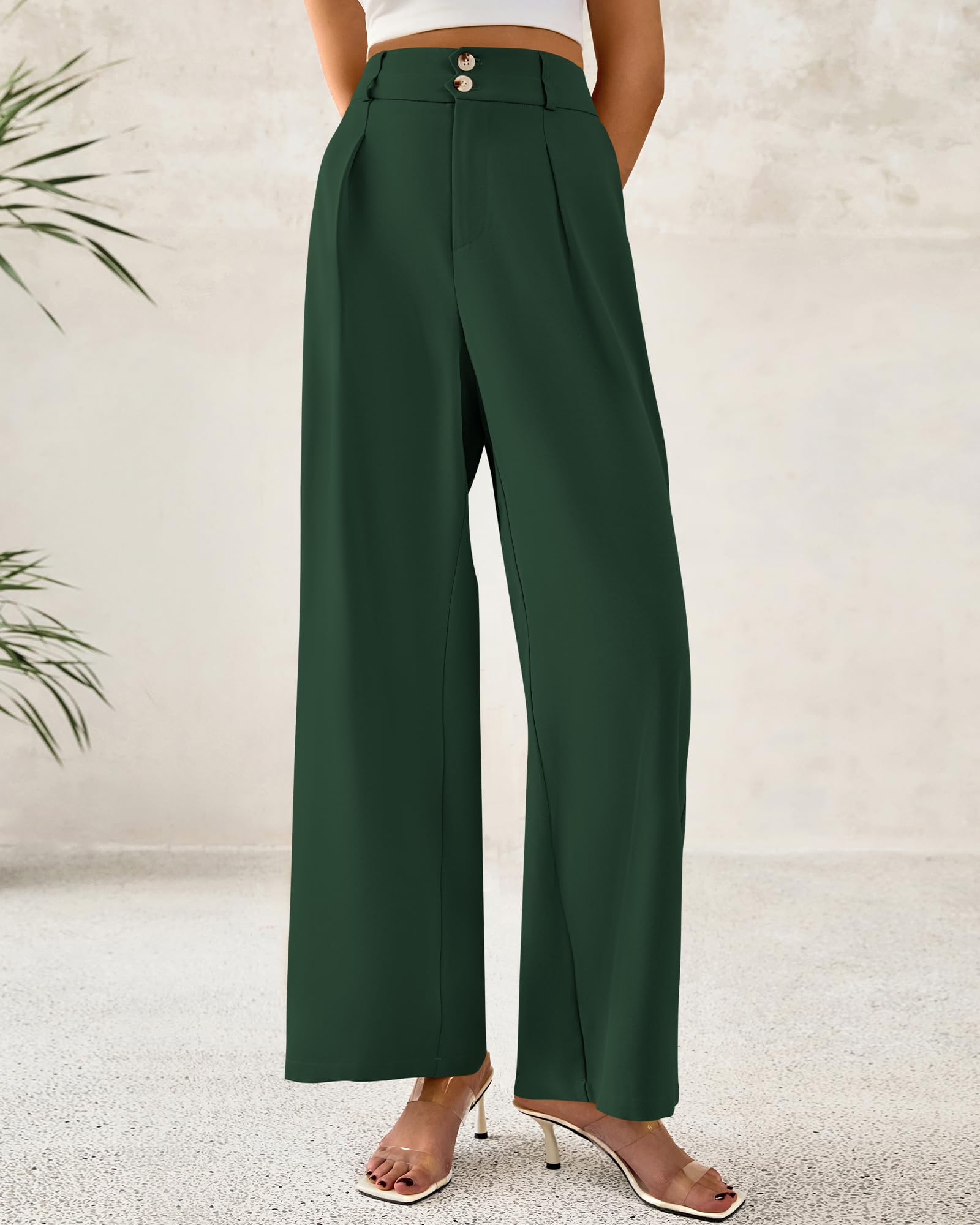 Foto 6 pulgar | Pantalones De Vestir De Pierna Ancha Btfbm 2025 Para Mujer De Cintura Alta, Verde Oscuro - Venta Internacional.