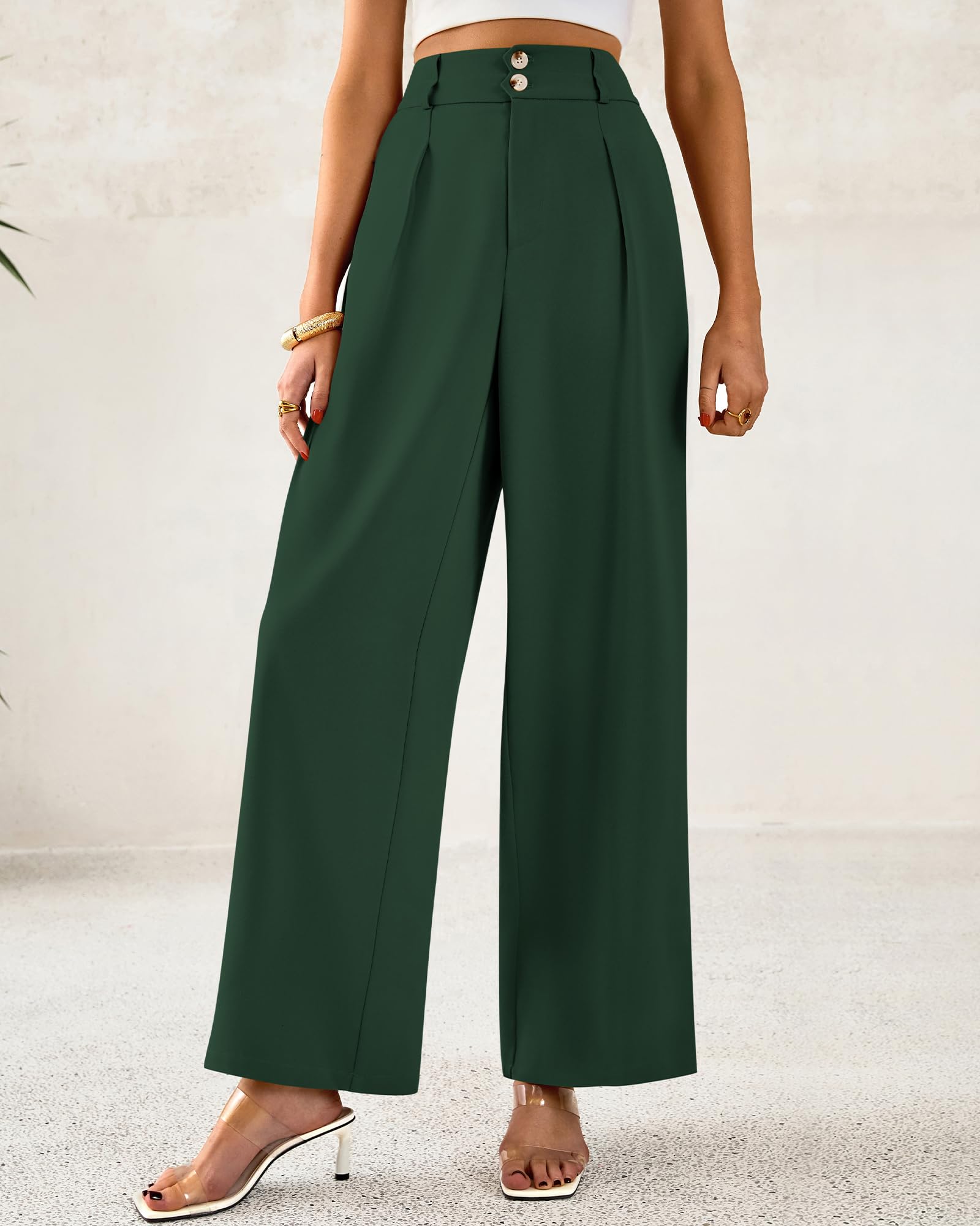 Foto 7 pulgar | Pantalones De Vestir De Pierna Ancha Btfbm 2025 Para Mujer De Cintura Alta, Verde Oscuro - Venta Internacional.