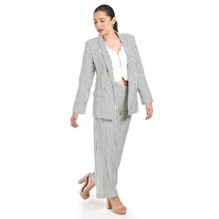 Foto 2 | Set De Blazer Y Pantalon A Rayas Roman Fashion /jjuvenil, 0190 (negro Lineas) Negro