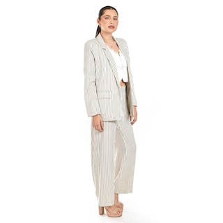 Foto 2 | Set De Blazer Y Pantalon A Rayas Roman Fashion /jjuvenil, 0190 (cafe Lineas) Cafe
