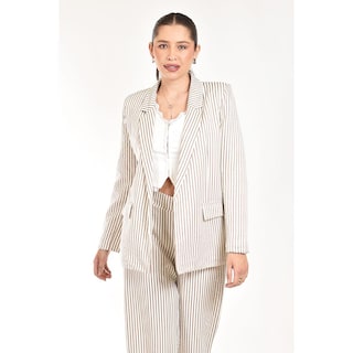 Foto 4 | Set De Blazer Y Pantalon A Rayas Roman Fashion /jjuvenil, 0190 (cafe Lineas) Cafe