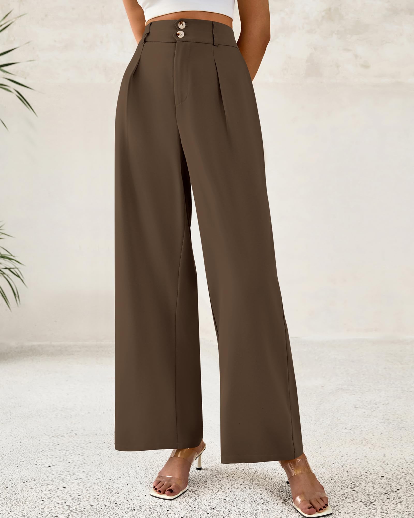 Foto 2 | Pantalones De Vestir De Pierna Ancha Btfbm 2025 De Cintura Alta Para Mujer, Color Café - Venta Internacional.