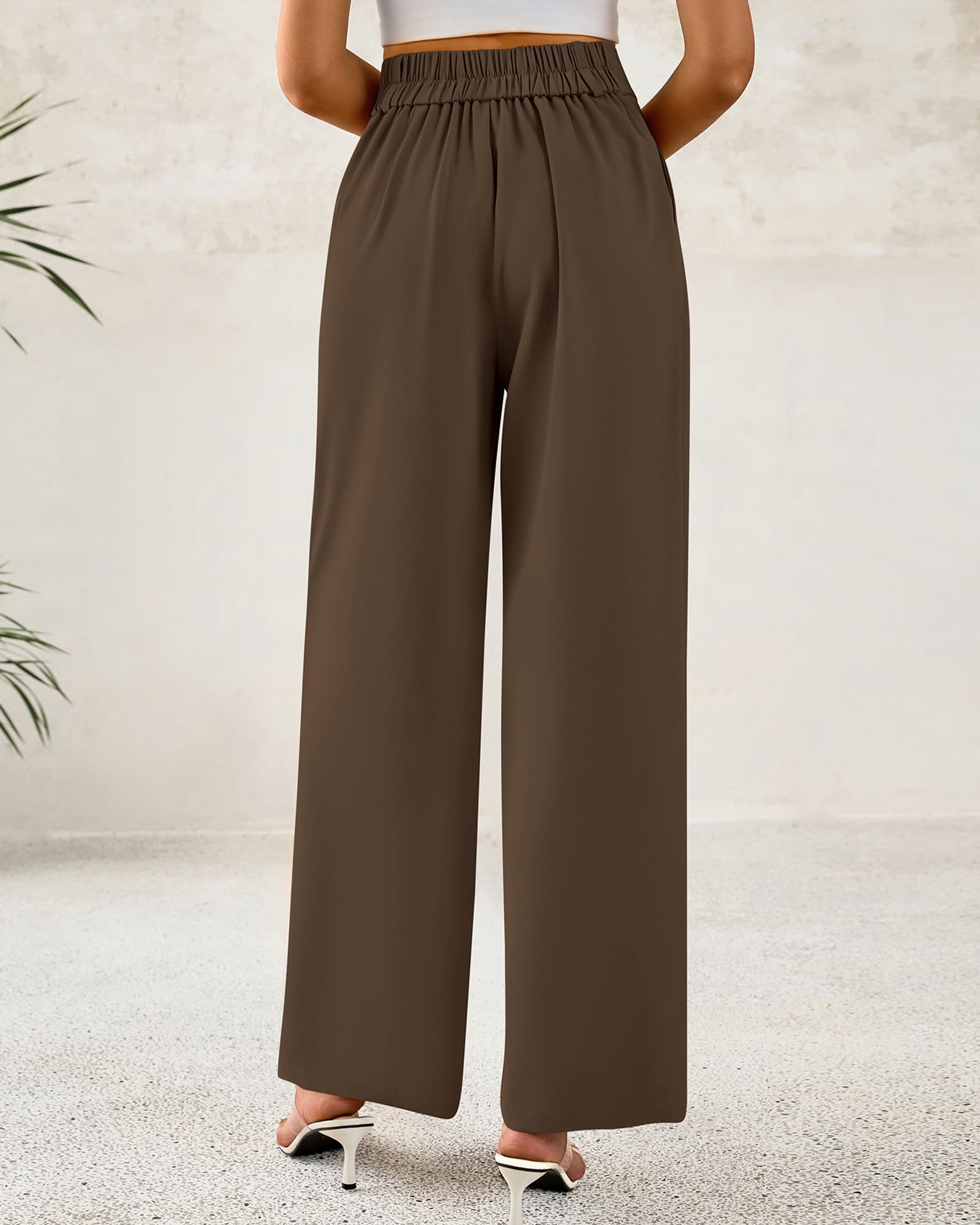 Foto 4 pulgar | Pantalones De Vestir De Pierna Ancha Btfbm 2025 De Cintura Alta Para Mujer, Color Café - Venta Internacional.