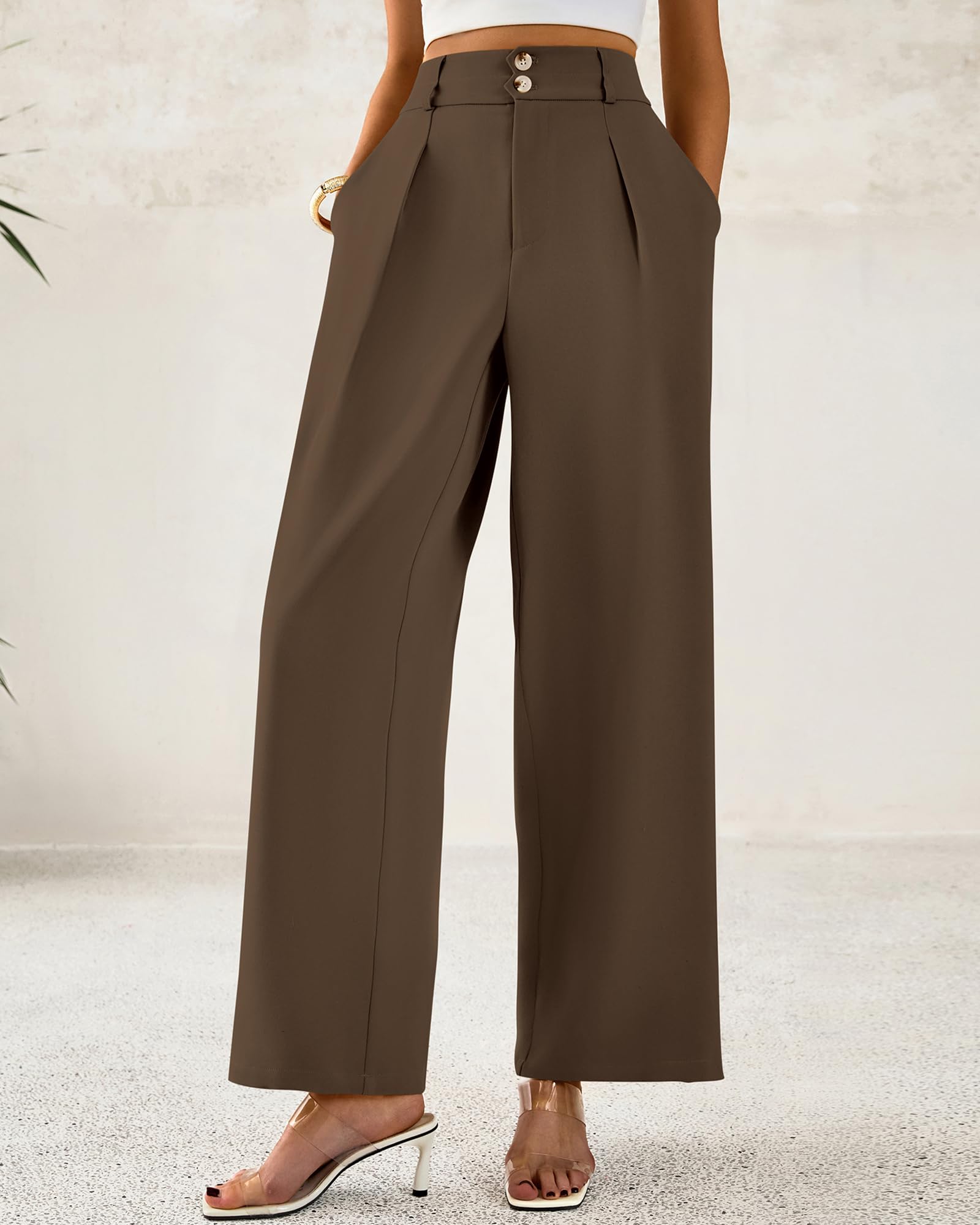 Foto 5 pulgar | Pantalones De Vestir De Pierna Ancha Btfbm 2025 De Cintura Alta Para Mujer, Color Café - Venta Internacional.