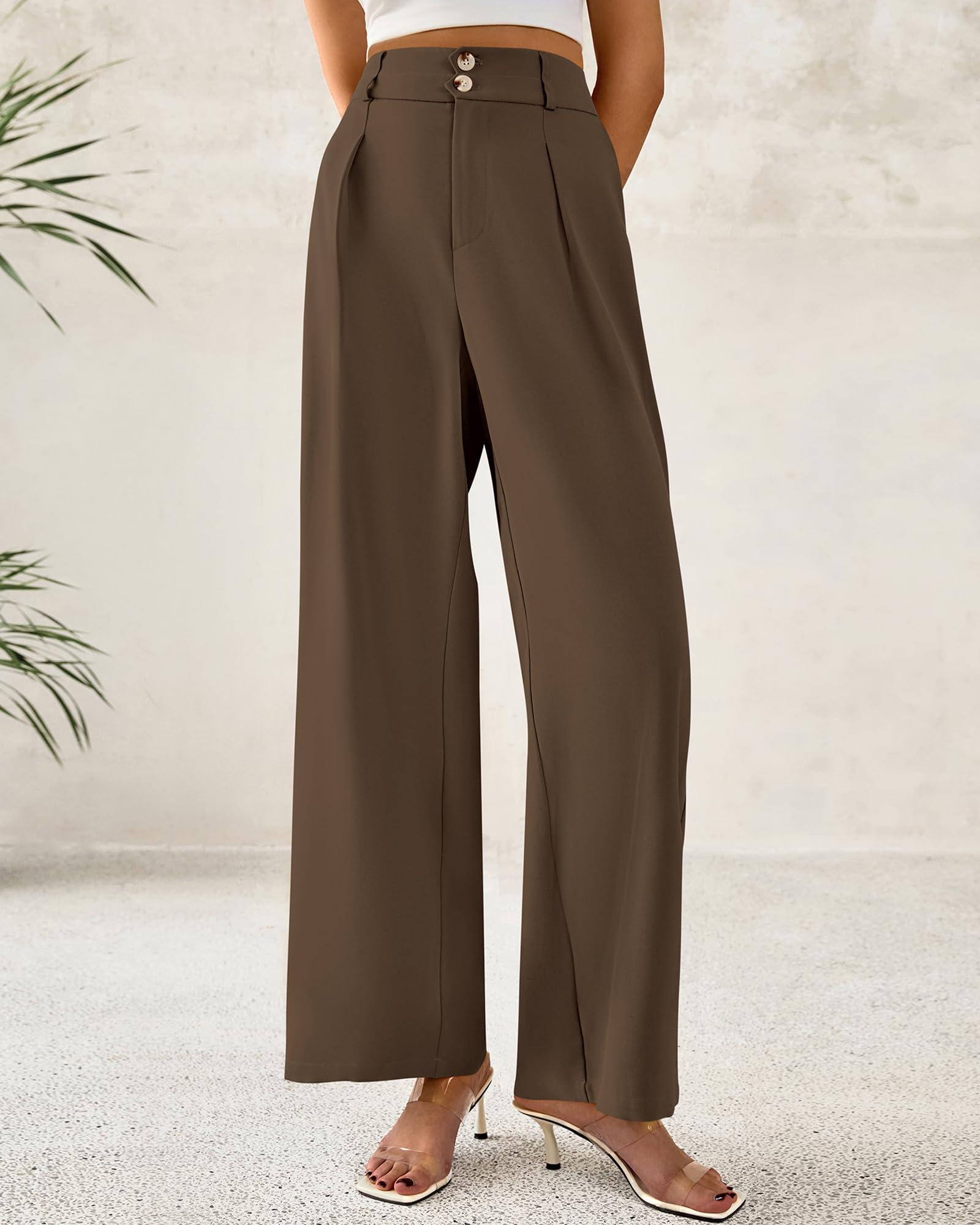 Foto 6 pulgar | Pantalones De Vestir De Pierna Ancha Btfbm 2025 De Cintura Alta Para Mujer, Color Café - Venta Internacional.