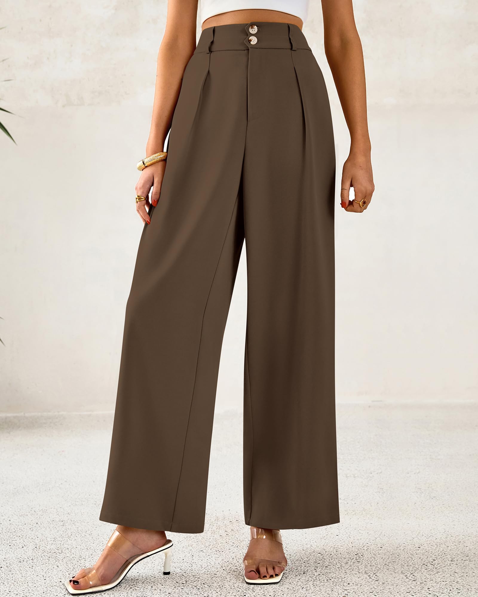 Foto 6 | Pantalones De Vestir De Pierna Ancha Btfbm 2025 De Cintura Alta Para Mujer, Color Café - Venta Internacional.