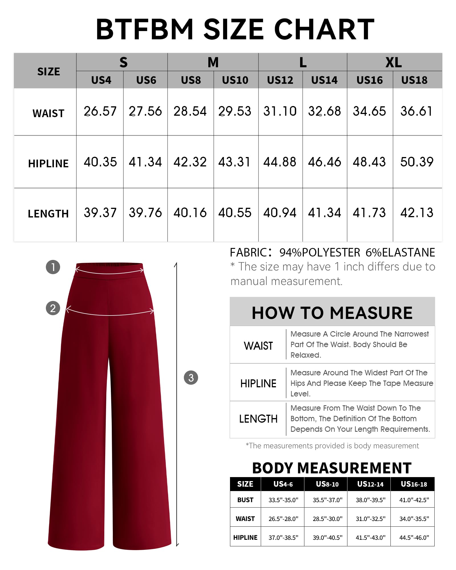 Foto 7 pulgar | Pantalones De Pierna Ancha Btfbm Para Mujer, Elásticos, Cintura Alta, Color Rojo Vino - Venta Internacional.
