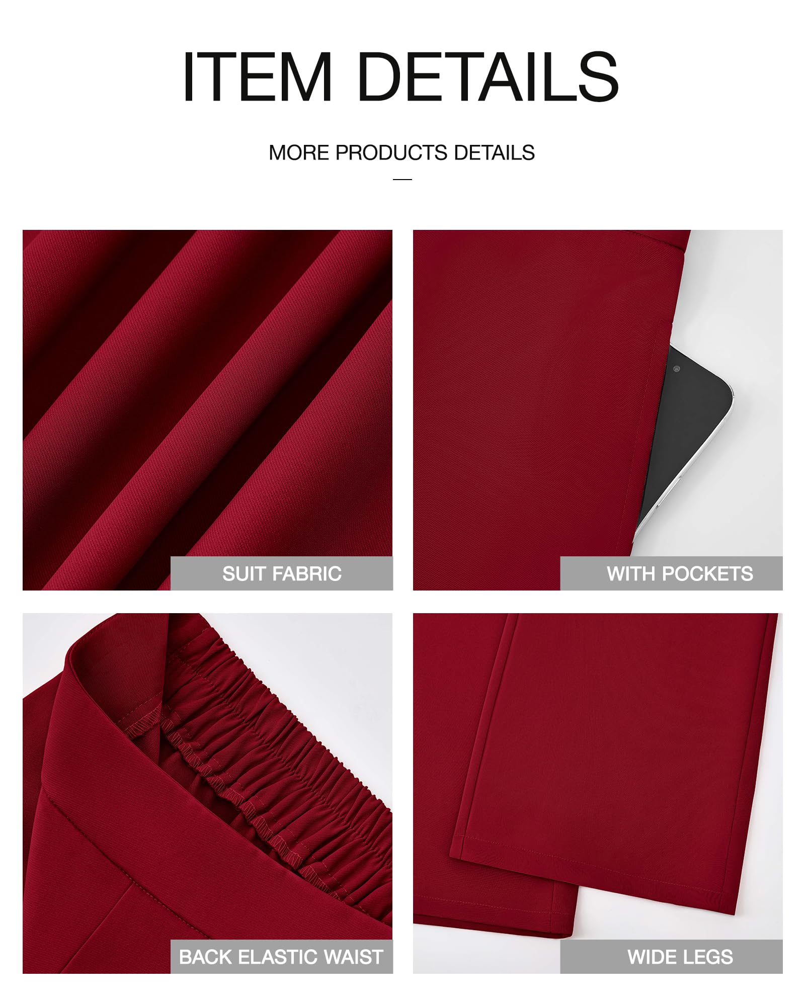 Foto 8 pulgar | Pantalones De Pierna Ancha Btfbm Para Mujer, Elásticos, Cintura Alta, Color Rojo Vino - Venta Internacional.