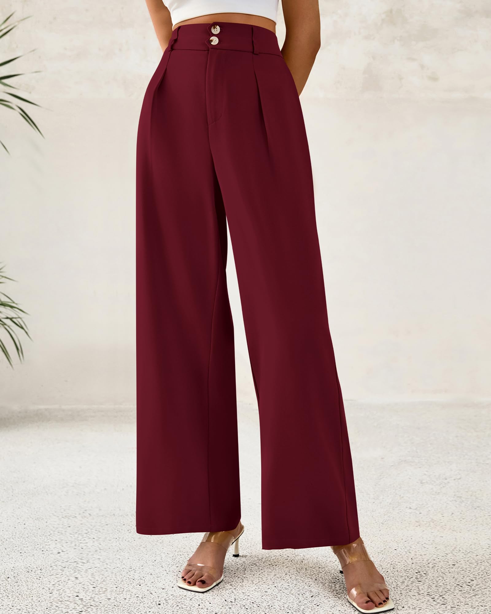 Foto 3 pulgar | Pantalones De Vestir De Pierna Ancha Btfbm 2025 De Cintura Alta Para Mujer, Color Rojo Vino - Venta Internacional.