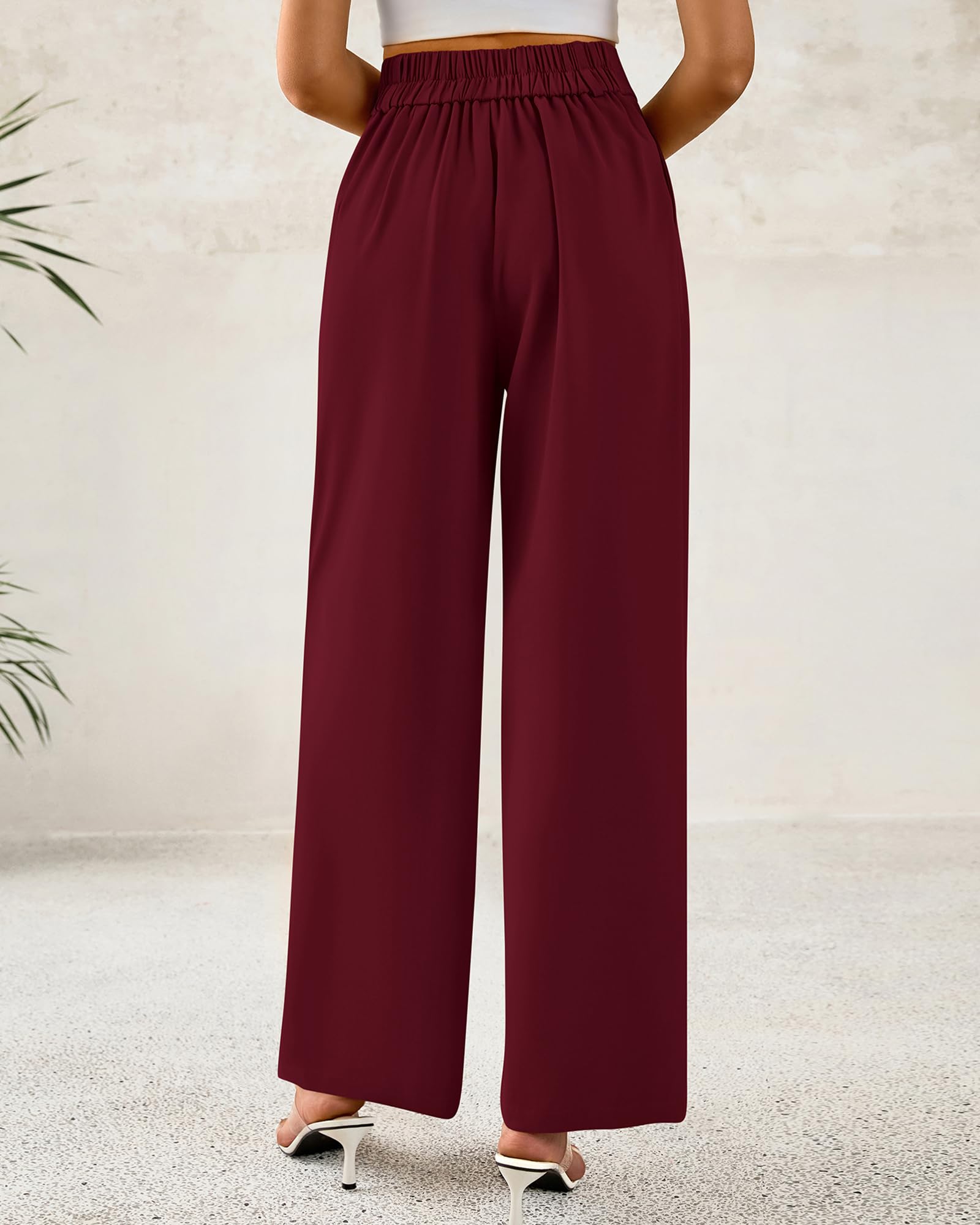 Foto 4 pulgar | Pantalones De Vestir De Pierna Ancha Btfbm 2025 De Cintura Alta Para Mujer, Color Rojo Vino - Venta Internacional.