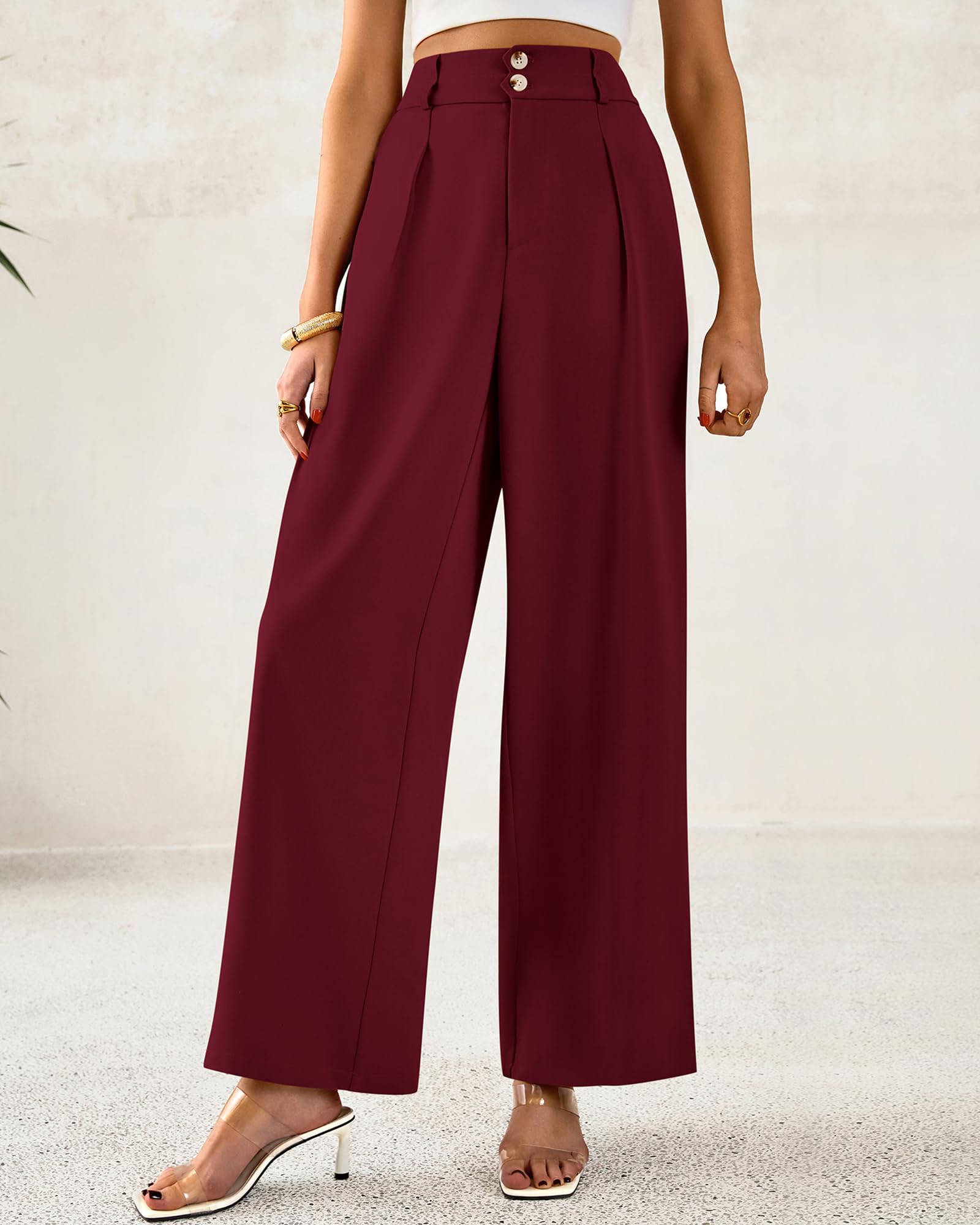 Foto 7 pulgar | Pantalones De Vestir De Pierna Ancha Btfbm 2025 De Cintura Alta Para Mujer, Color Rojo Vino - Venta Internacional.