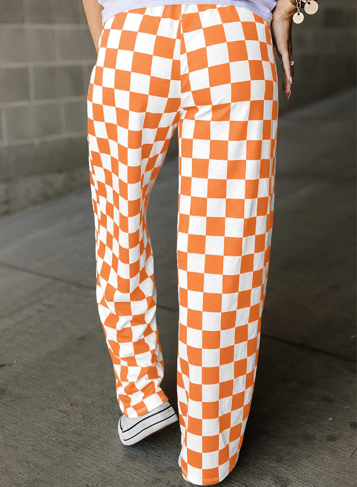 Foto 3 pulgar | Pantalones Acelit A Cuadros Casuales Para Mujer, Primavera Verano, Naranja - Venta Internacional.