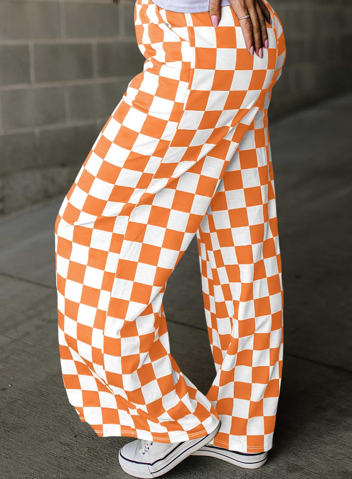 Foto 3 | Pantalones Acelit A Cuadros Casuales Para Mujer, Primavera Verano, Naranja - Venta Internacional.