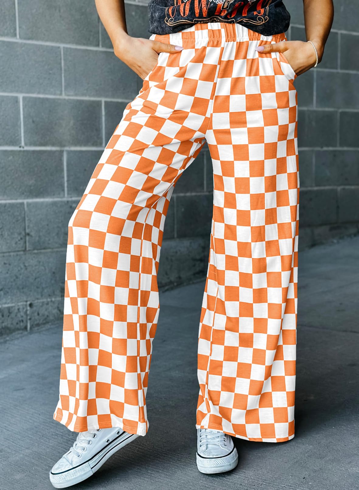 Foto 5 pulgar | Pantalones Acelit A Cuadros Casuales Para Mujer, Primavera Verano, Naranja - Venta Internacional.