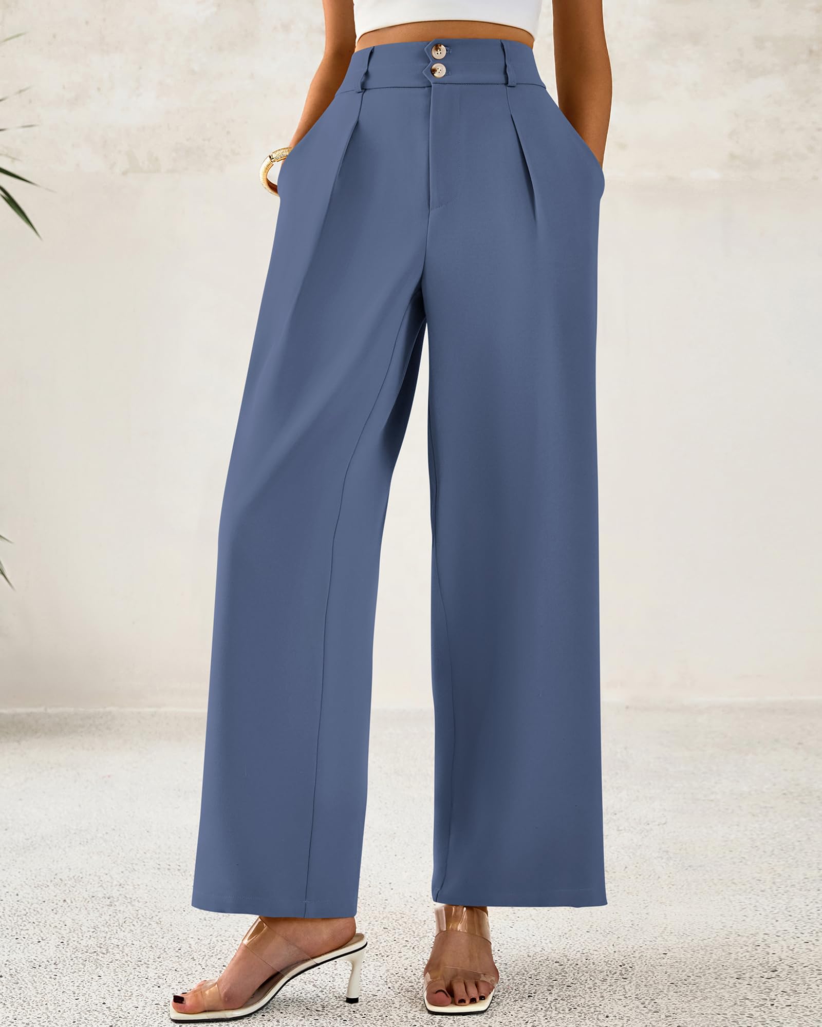 Foto 5 pulgar | Pantalones De Vestir De Pierna Ancha Btfbm 2025 De Cintura Alta Para Mujer, Gris Y Azul - Venta Internacional.