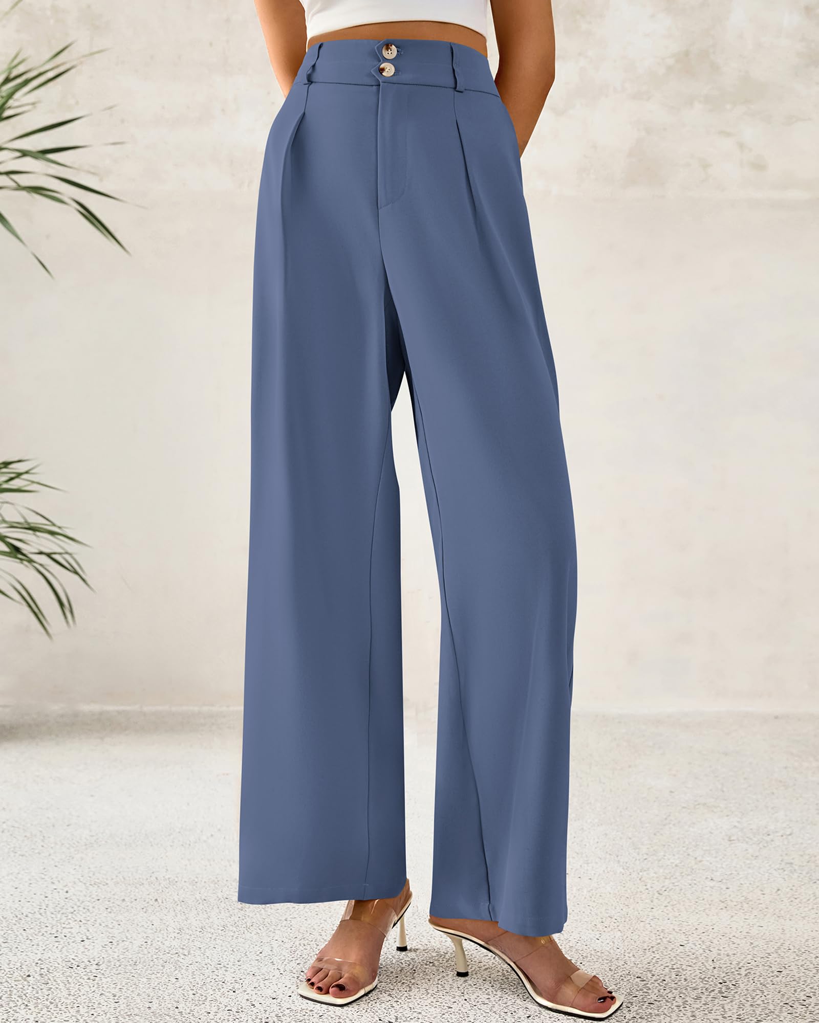 Foto 6 pulgar | Pantalones De Vestir De Pierna Ancha Btfbm 2025 De Cintura Alta Para Mujer, Gris Y Azul - Venta Internacional.
