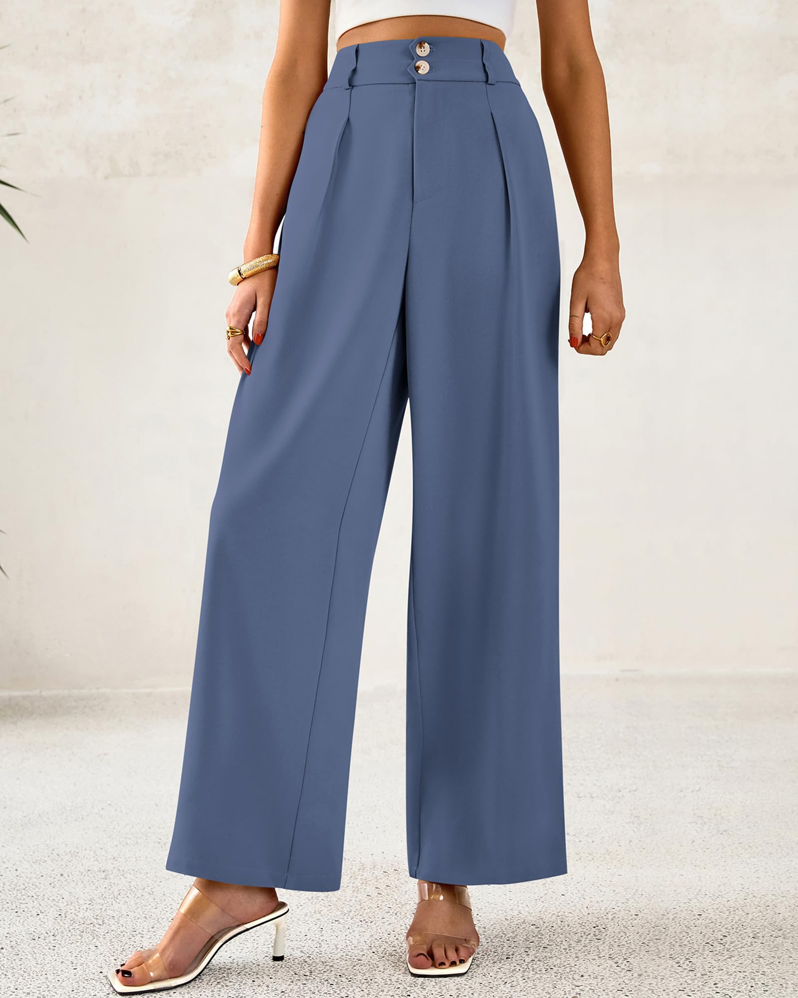 Foto 7 pulgar | Pantalones De Vestir De Pierna Ancha Btfbm 2025 De Cintura Alta Para Mujer, Gris Y Azul - Venta Internacional.