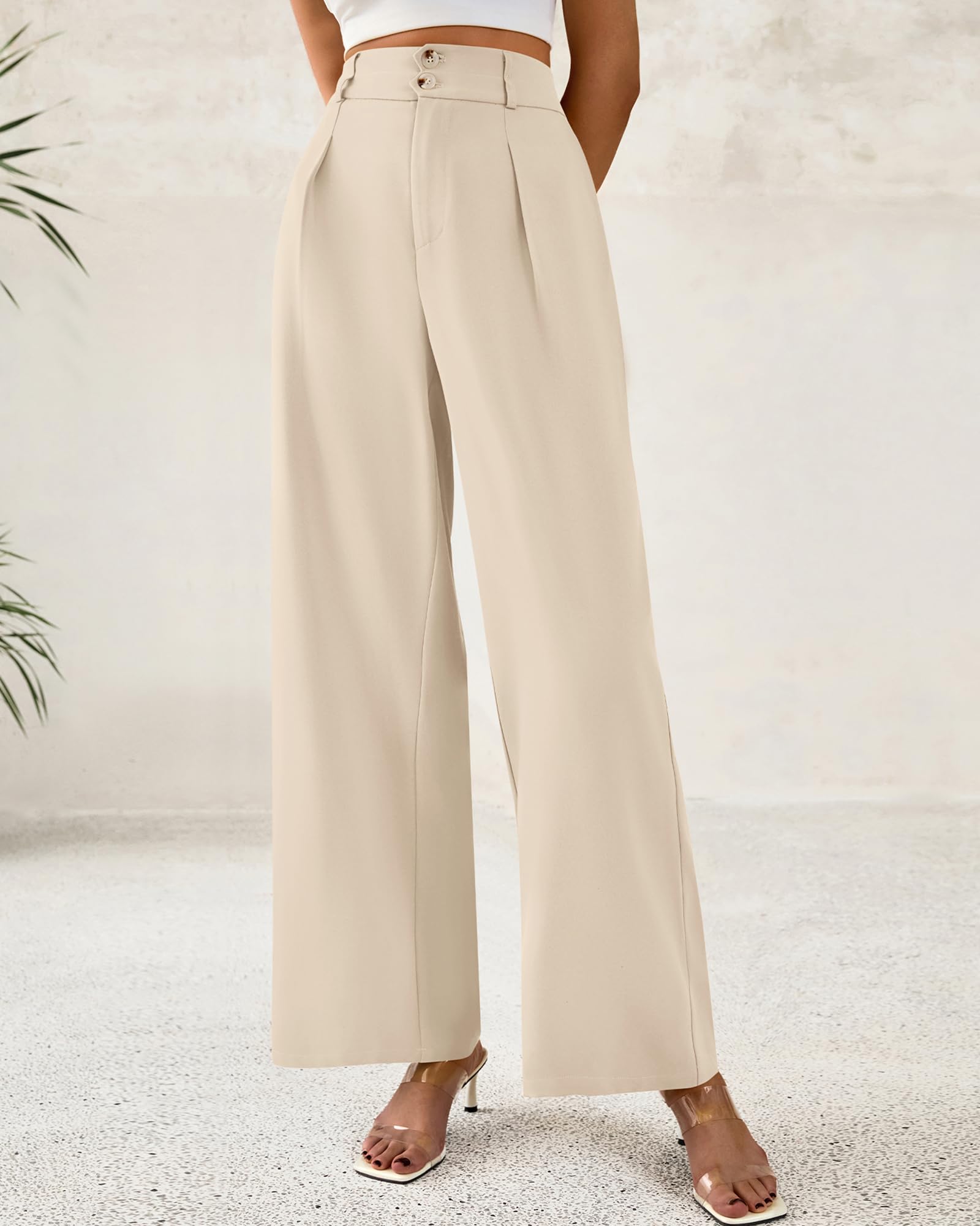 Foto 2 | Pantalones De Vestir De Pierna Ancha Btfbm 2025 De Cintura Alta Para Mujer, Color Beige - Venta Internacional.