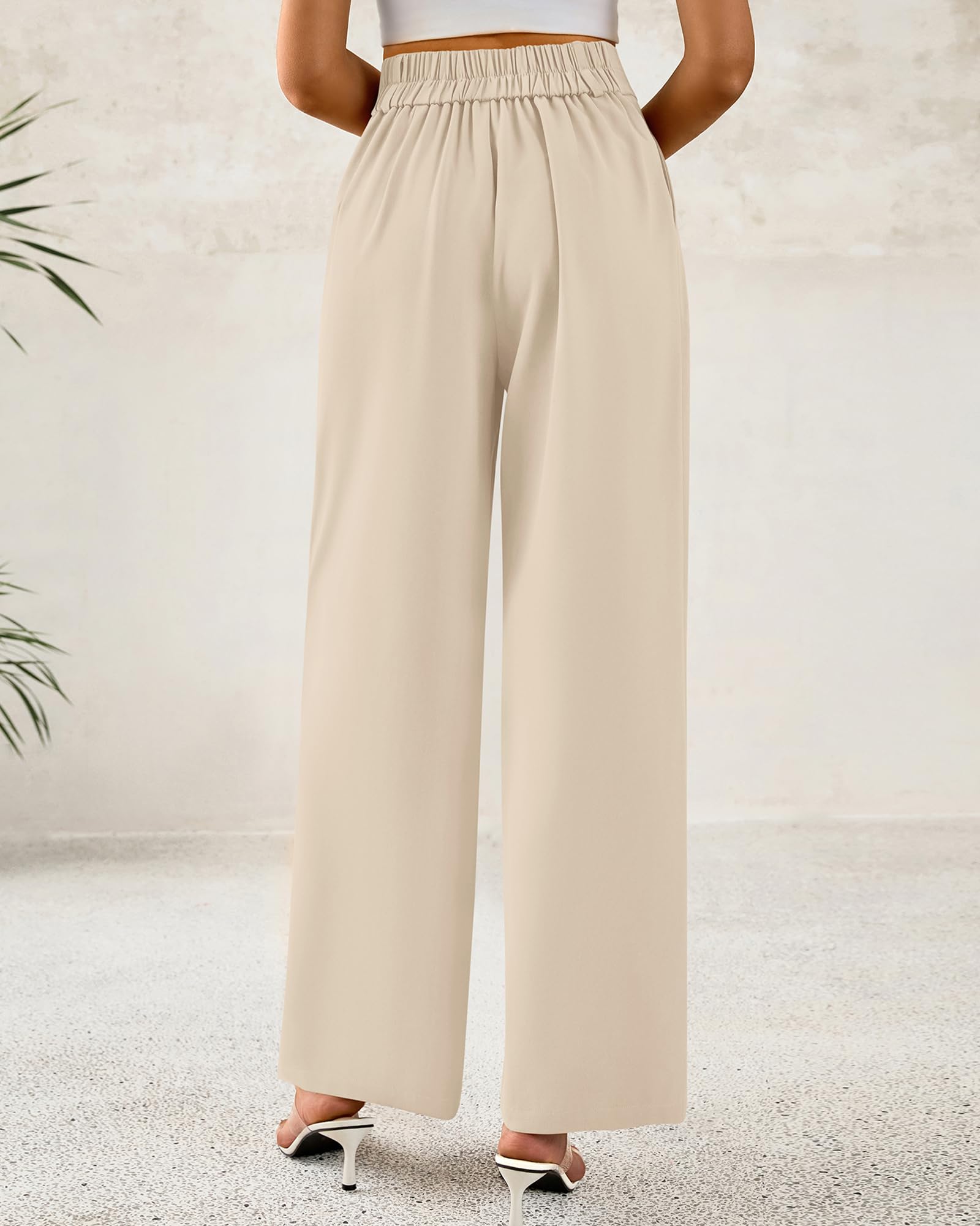 Foto 3 | Pantalones De Vestir De Pierna Ancha Btfbm 2025 De Cintura Alta Para Mujer, Color Beige - Venta Internacional.