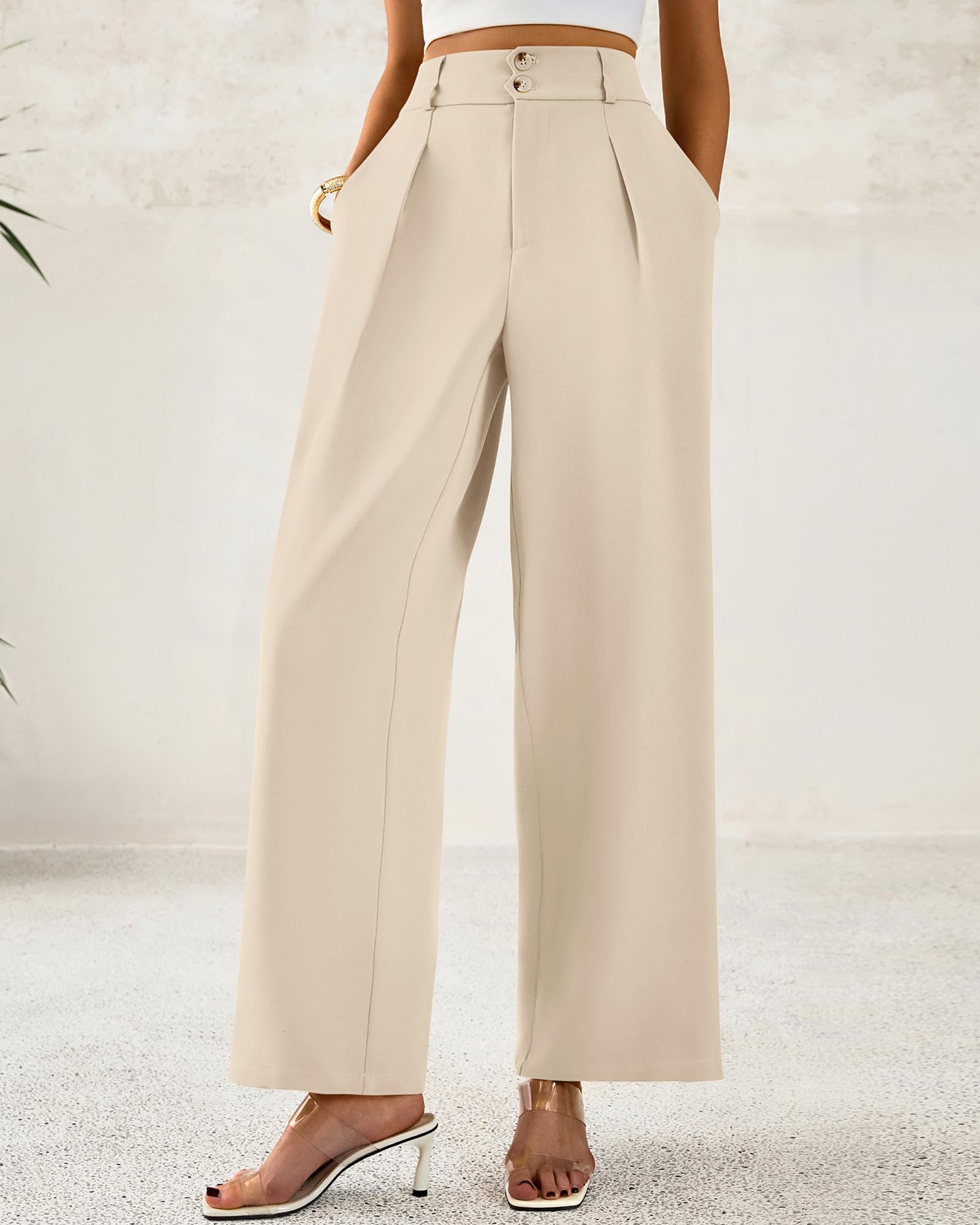 Foto 5 pulgar | Pantalones De Vestir De Pierna Ancha Btfbm 2025 De Cintura Alta Para Mujer, Color Beige - Venta Internacional.
