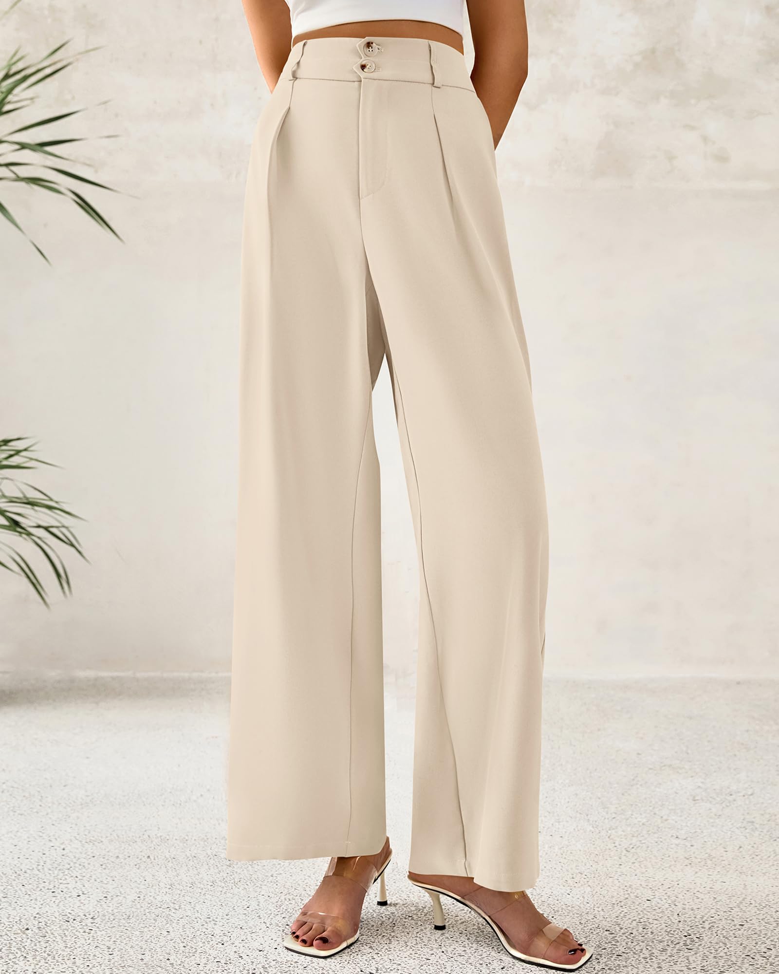 Foto 6 pulgar | Pantalones De Vestir De Pierna Ancha Btfbm 2025 De Cintura Alta Para Mujer, Color Beige - Venta Internacional.