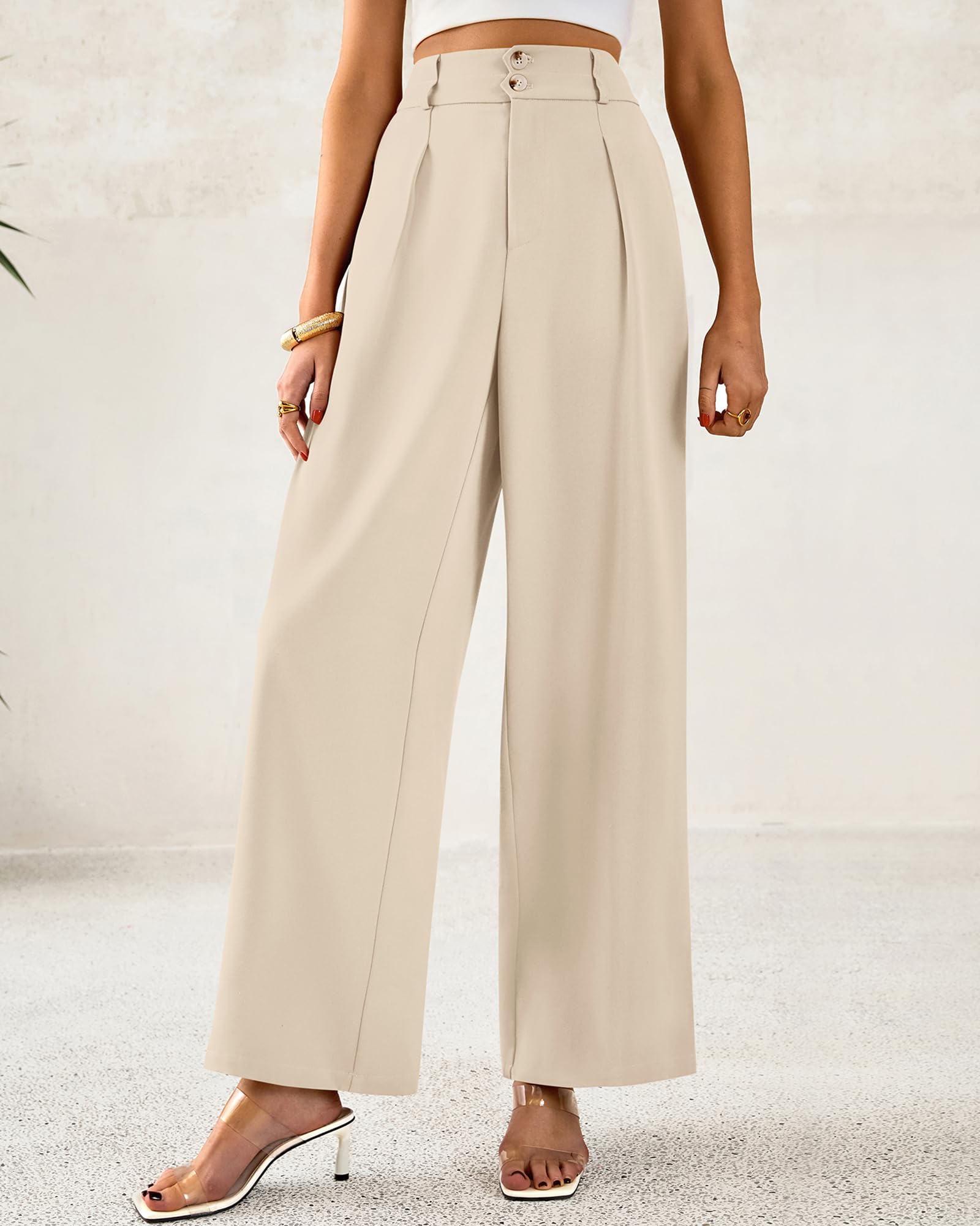 Foto 7 pulgar | Pantalones De Vestir De Pierna Ancha Btfbm 2025 De Cintura Alta Para Mujer, Color Beige - Venta Internacional.