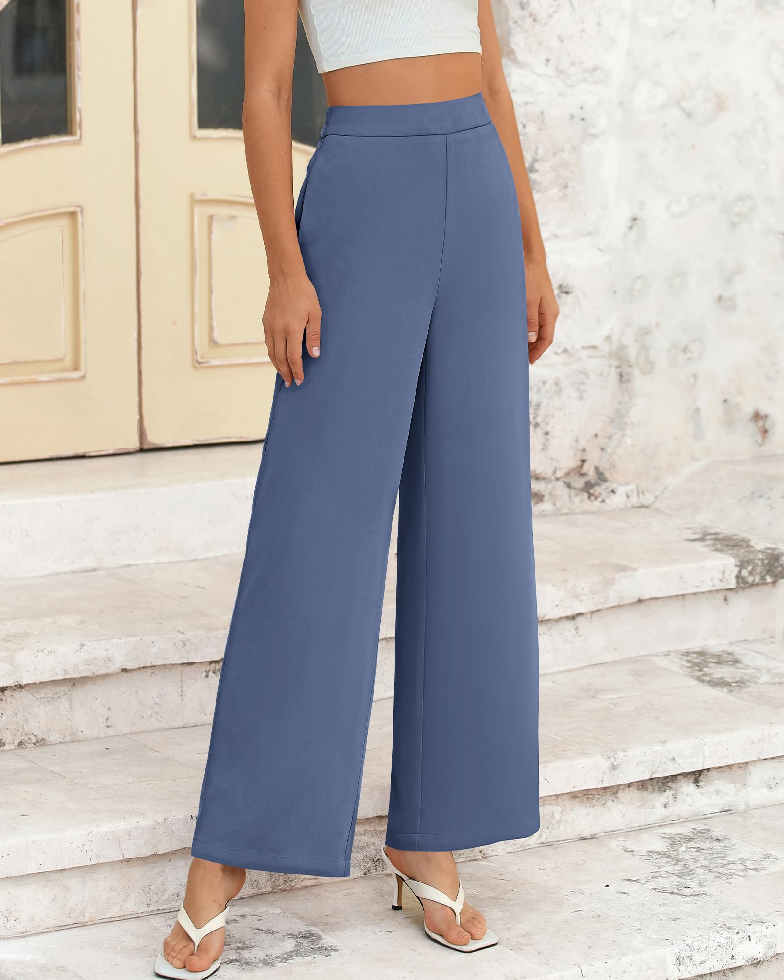 Foto 2 | Pantalones De Pierna Ancha Btfbm Para Mujer, Elásticos, Cintura Alta, Color Palazzo Grey - Venta Internacional.