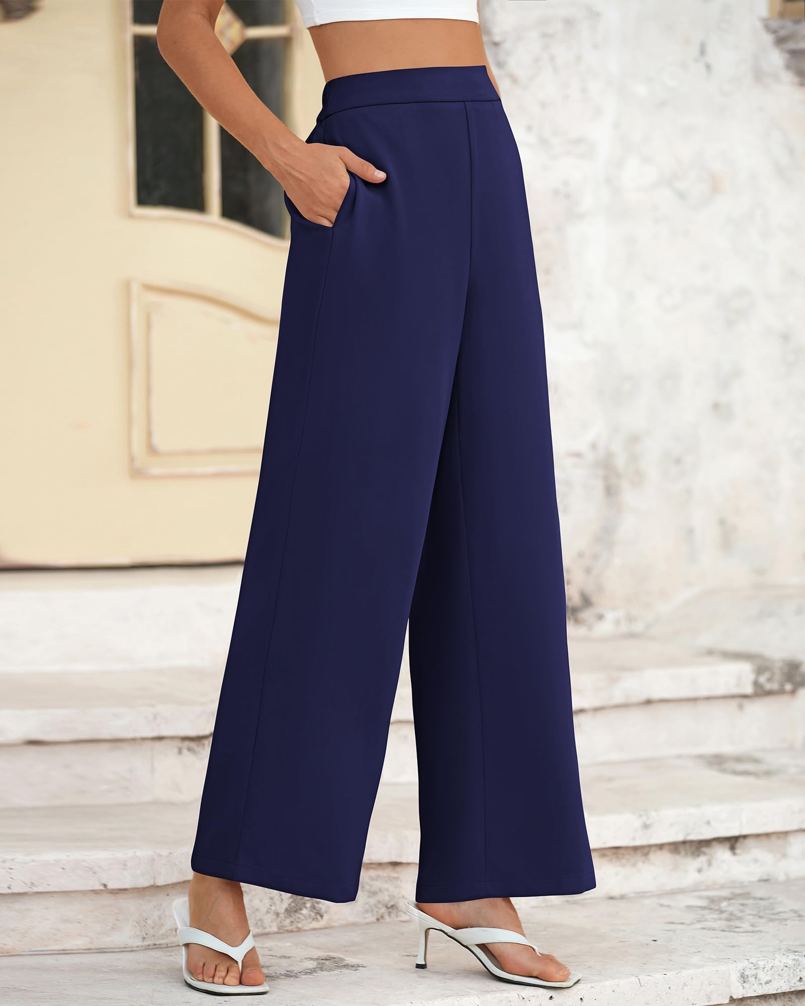 Foto 6 pulgar | Pantalones De Pierna Ancha Btfbm Para Mujer, Cintura Alta Y Elásticos Con Bolsillos - Venta Internacional.